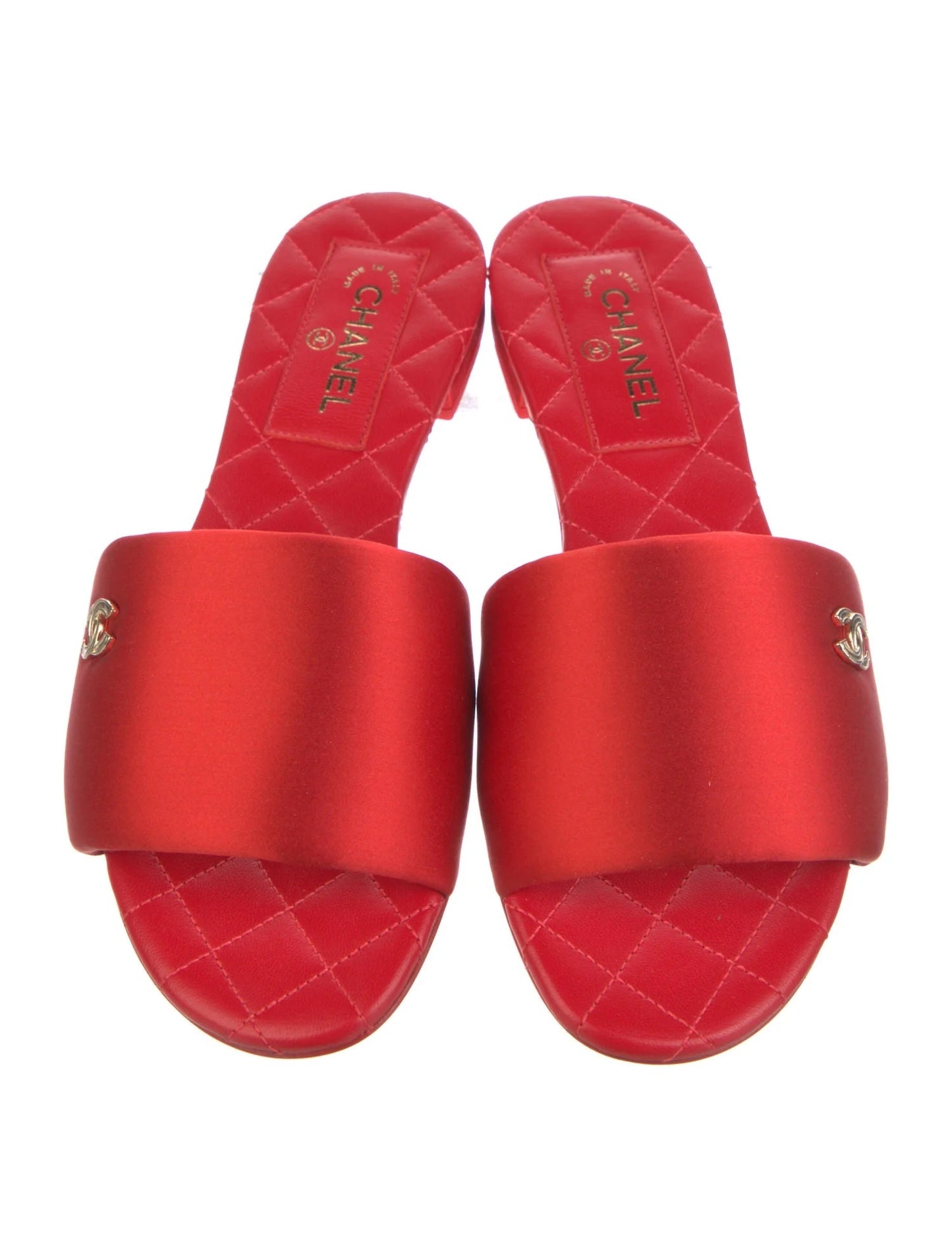 Chanel Cc Logo Slides Mules Red Bag