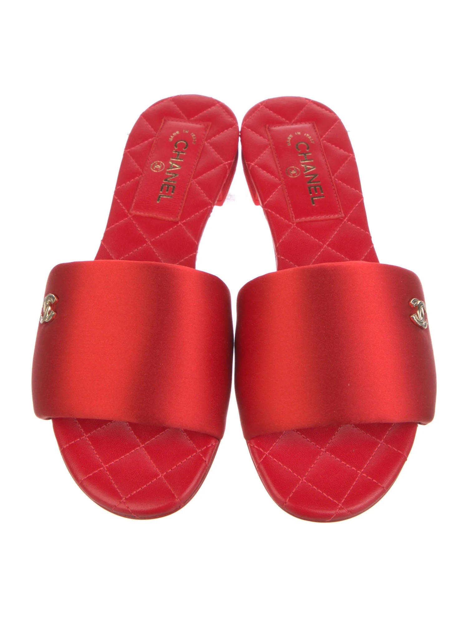 Chanel Cc Logo Slides Mules Red Bag