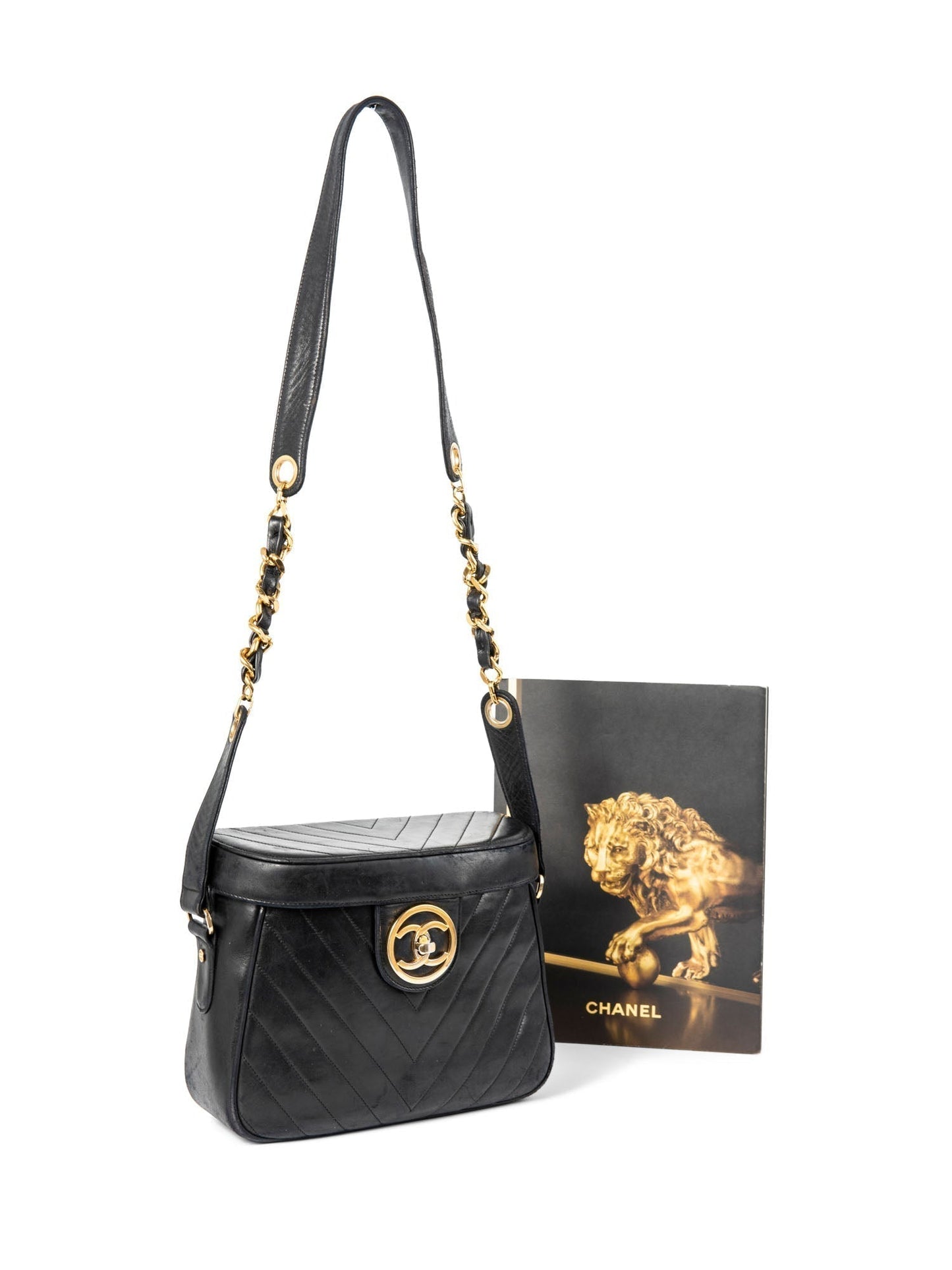 Chanel CC Logo K Gold Plated Chevron Quilted Leather Globe Trotter Black