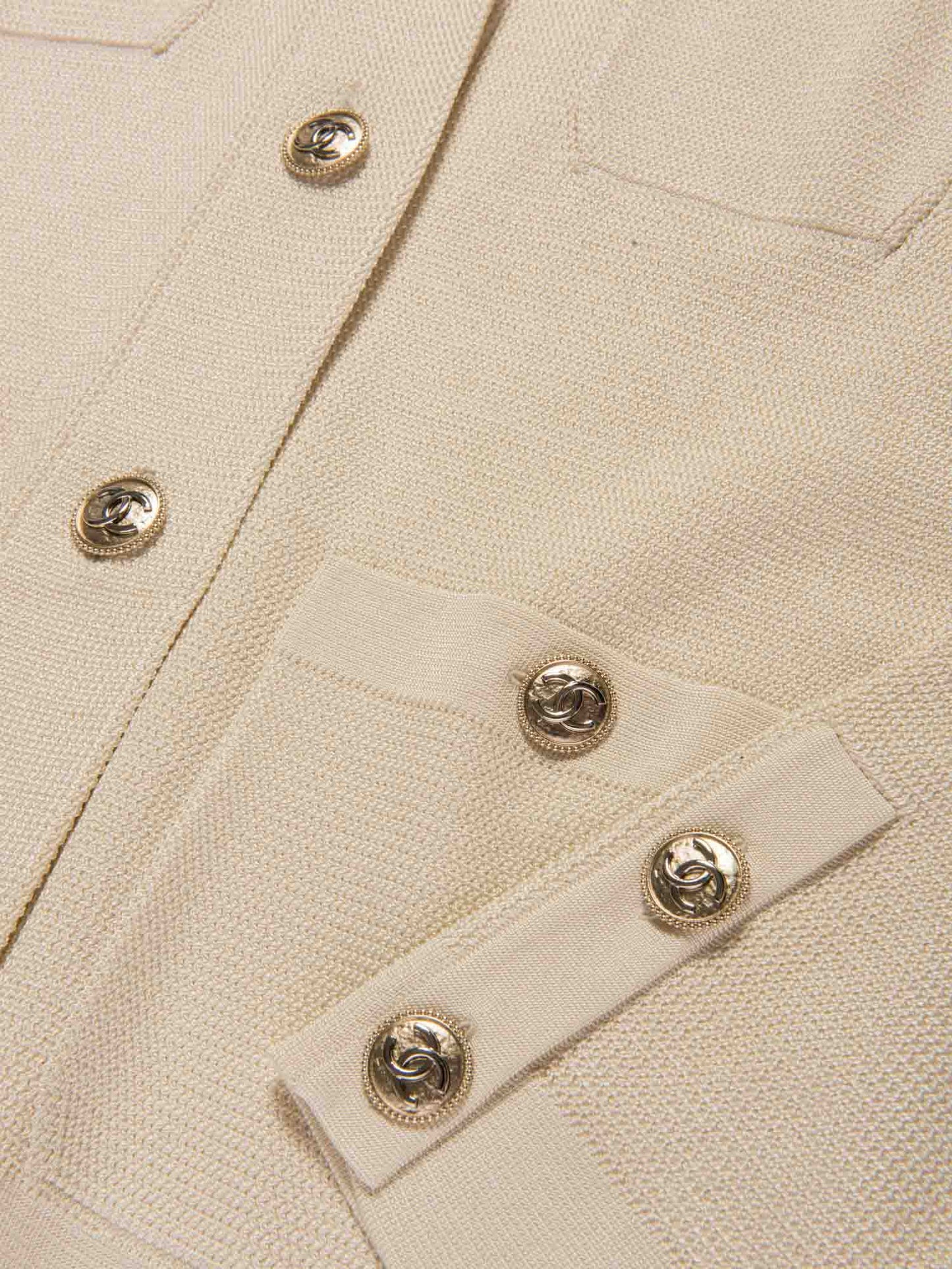 Chanel CC Logo Buttoned Knit Cardigan Pearlescent Ivory