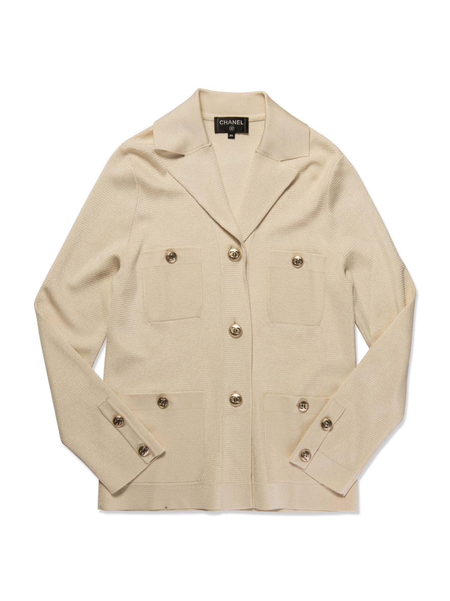 Chanel CC Logo Buttoned Knit Cardigan Pearlescent Ivory