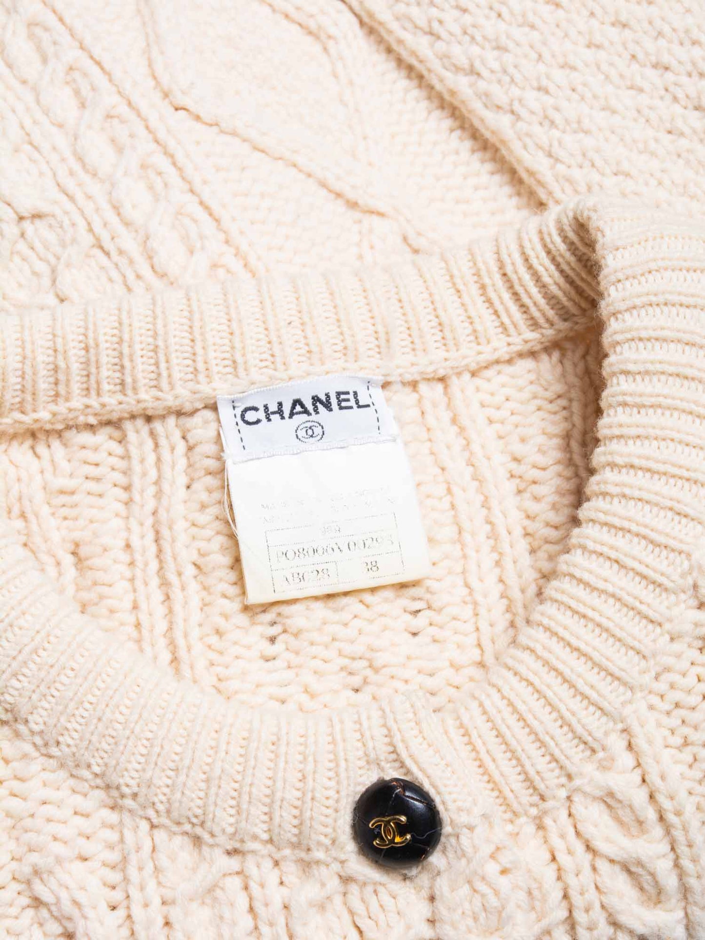 Chanel CC Logo Cable Knit Cardigan Ivory