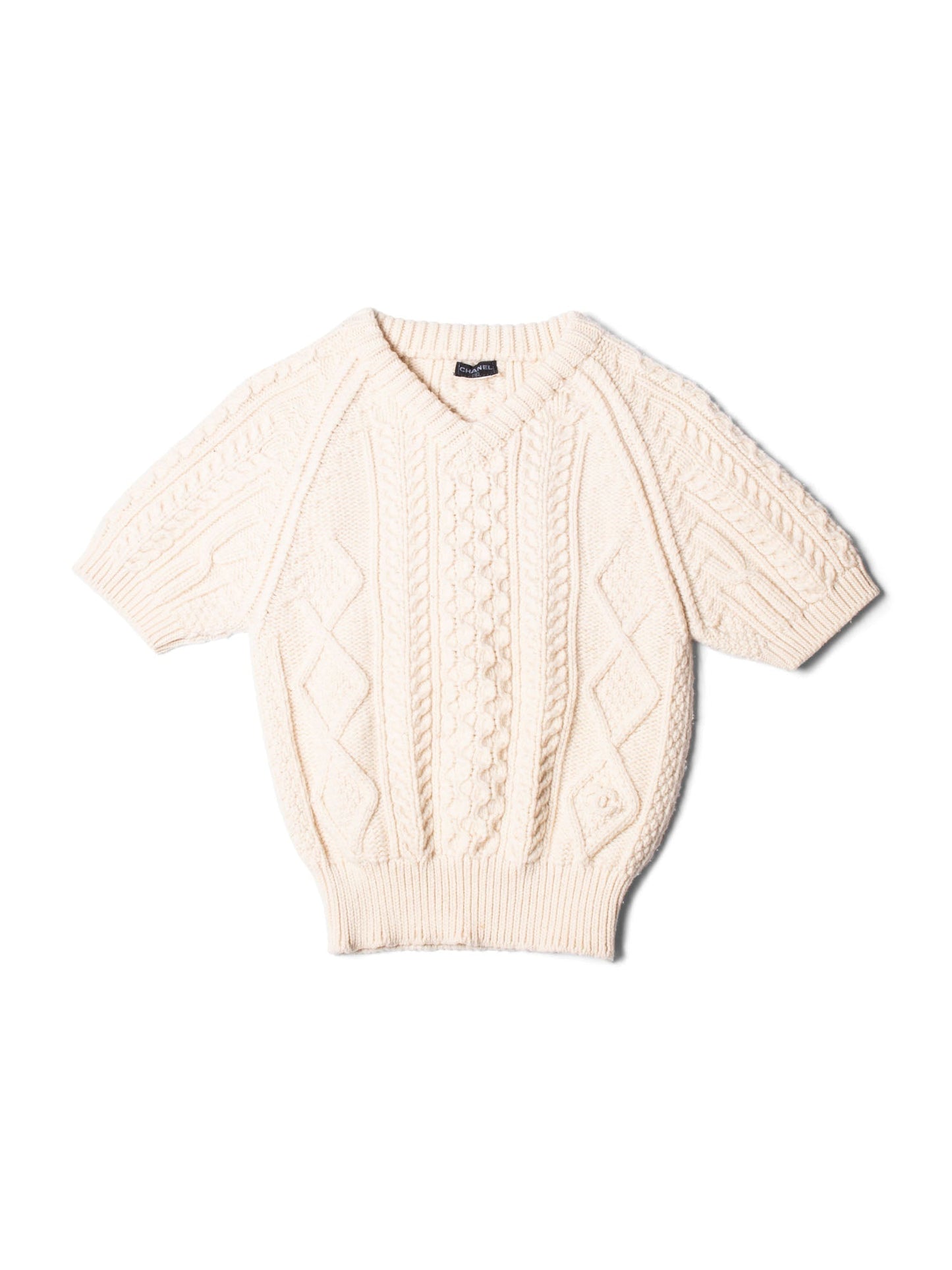 Chanel CC Logo Cable Knit Cropped Top Ivory
