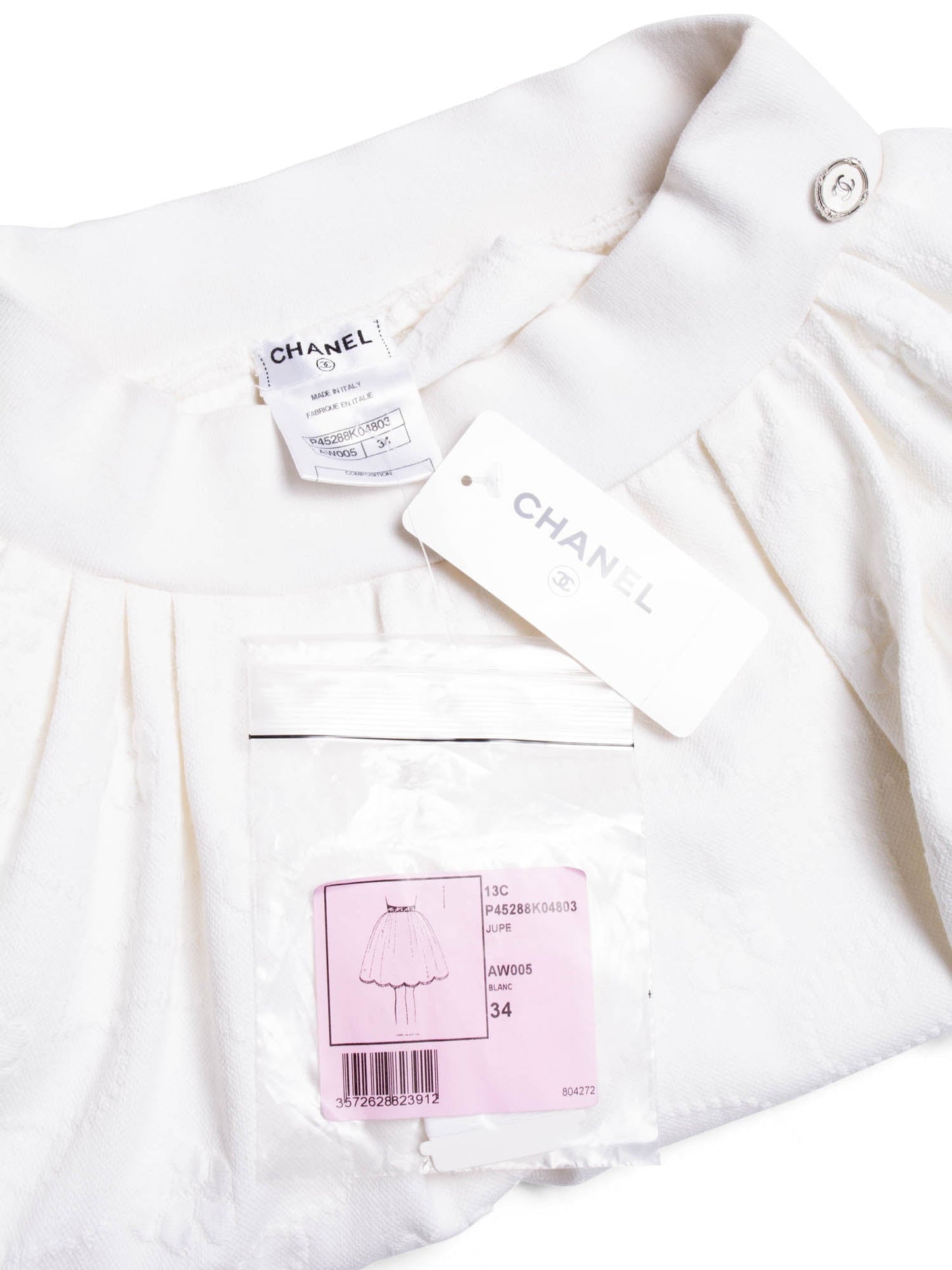 Chanel CC Logo Camellia Knit Aline Mini Skirt White