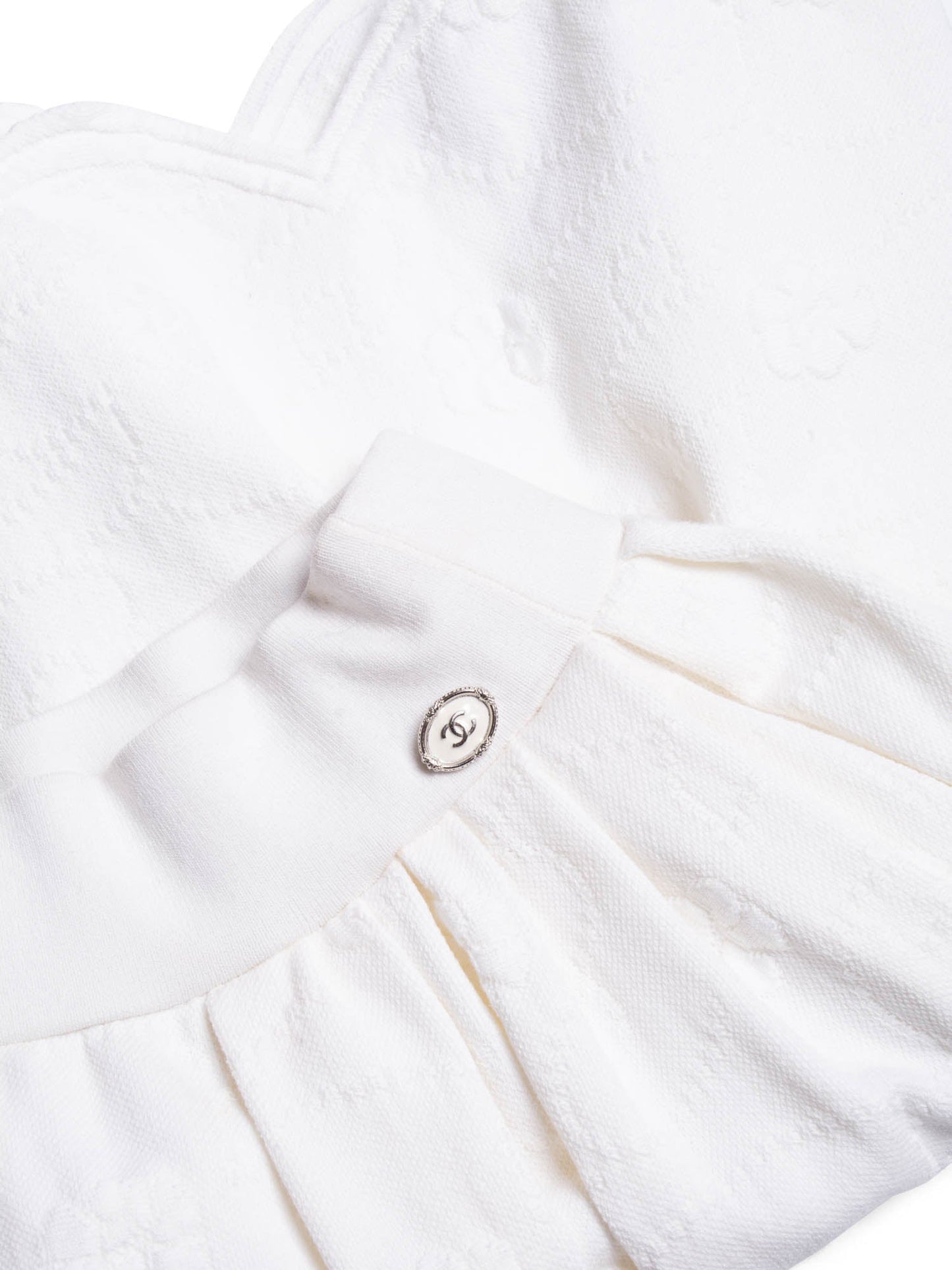 Chanel CC Logo Camellia Knit Aline Mini Skirt White