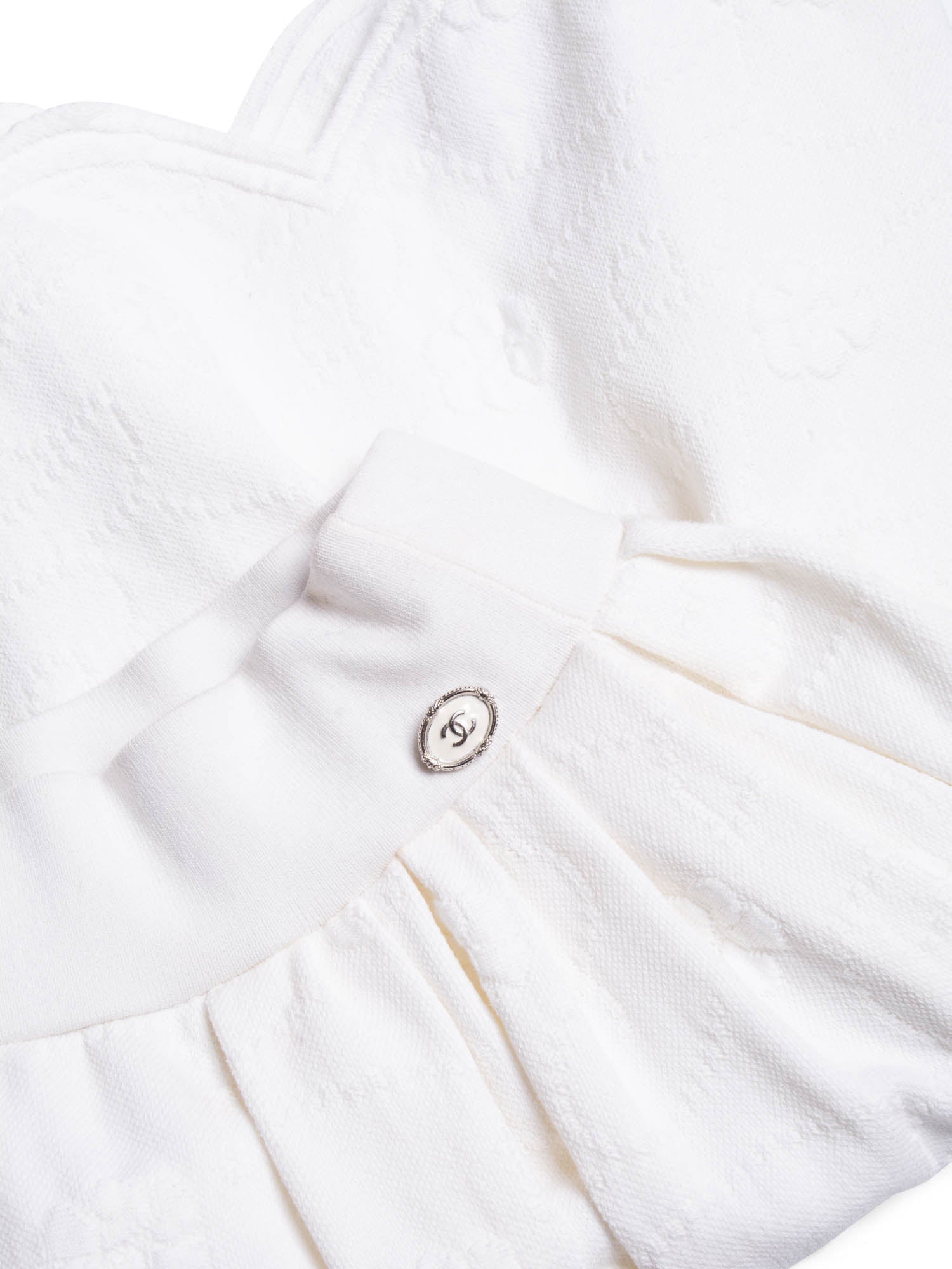 Chanel CC Logo Camellia Knit Aline Mini Skirt White