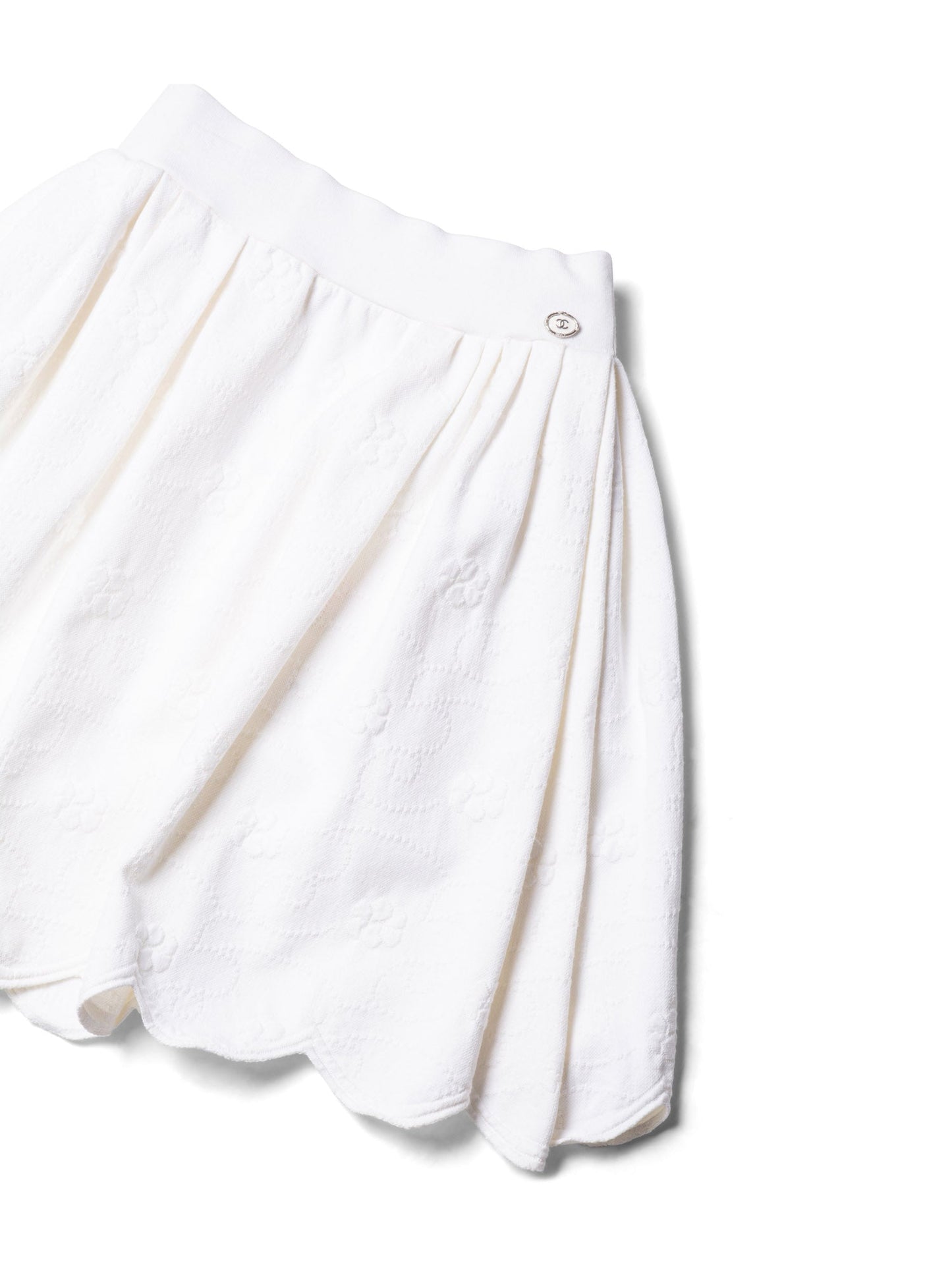 Chanel CC Logo Camellia Knit Aline Mini Skirt White