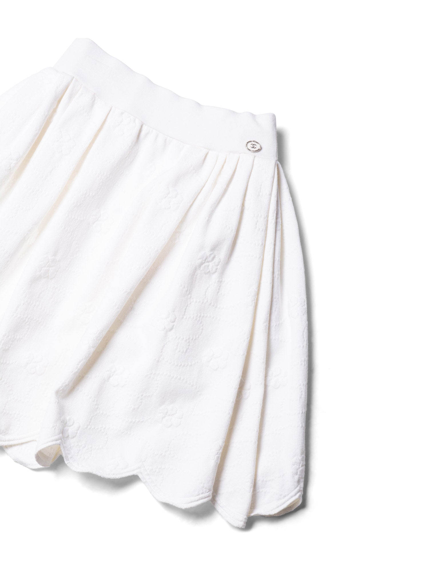 Chanel CC Logo Camellia Knit Aline Mini Skirt White