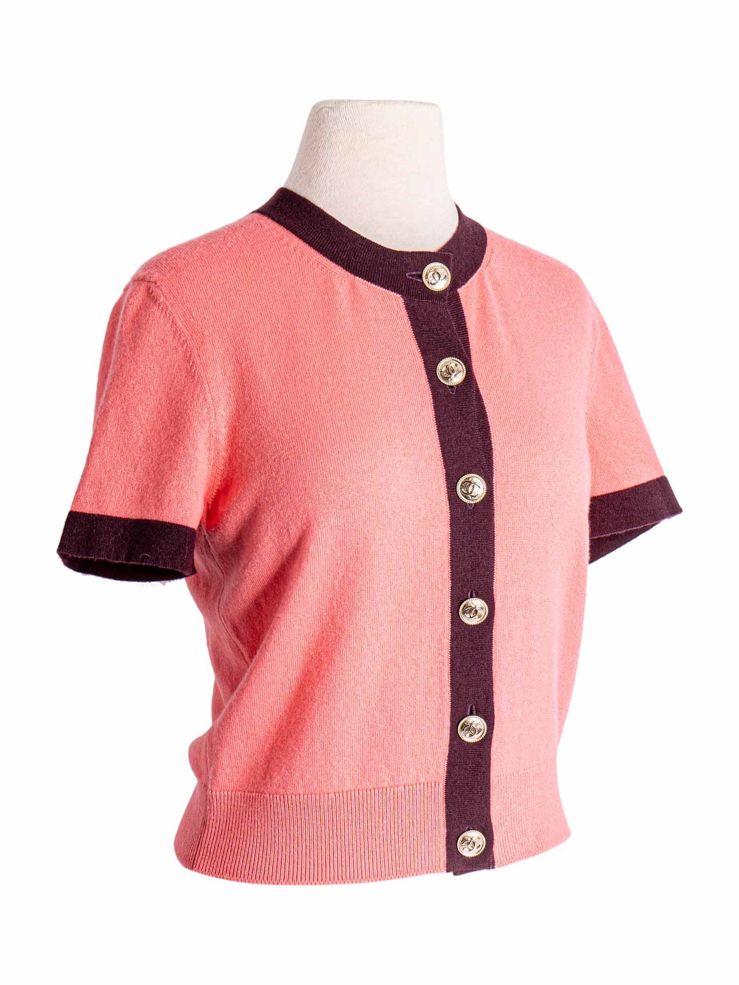Chanel CC Logo Cashmere Cardigan Pink Dark Purple