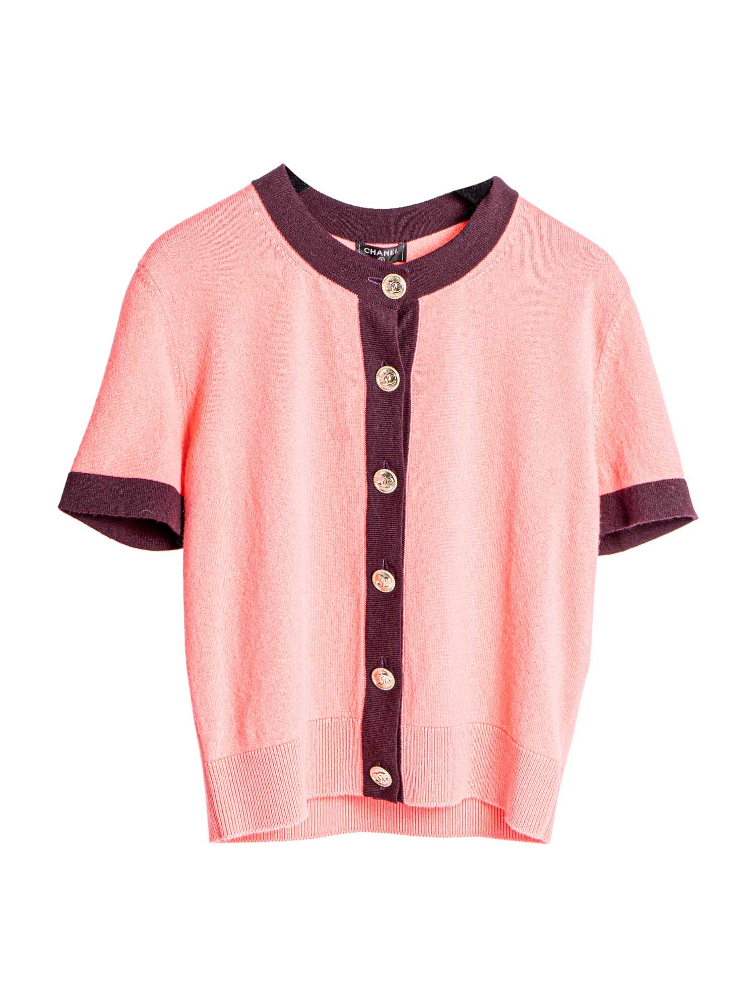 Chanel CC Logo Cashmere Cardigan Pink Dark Purple