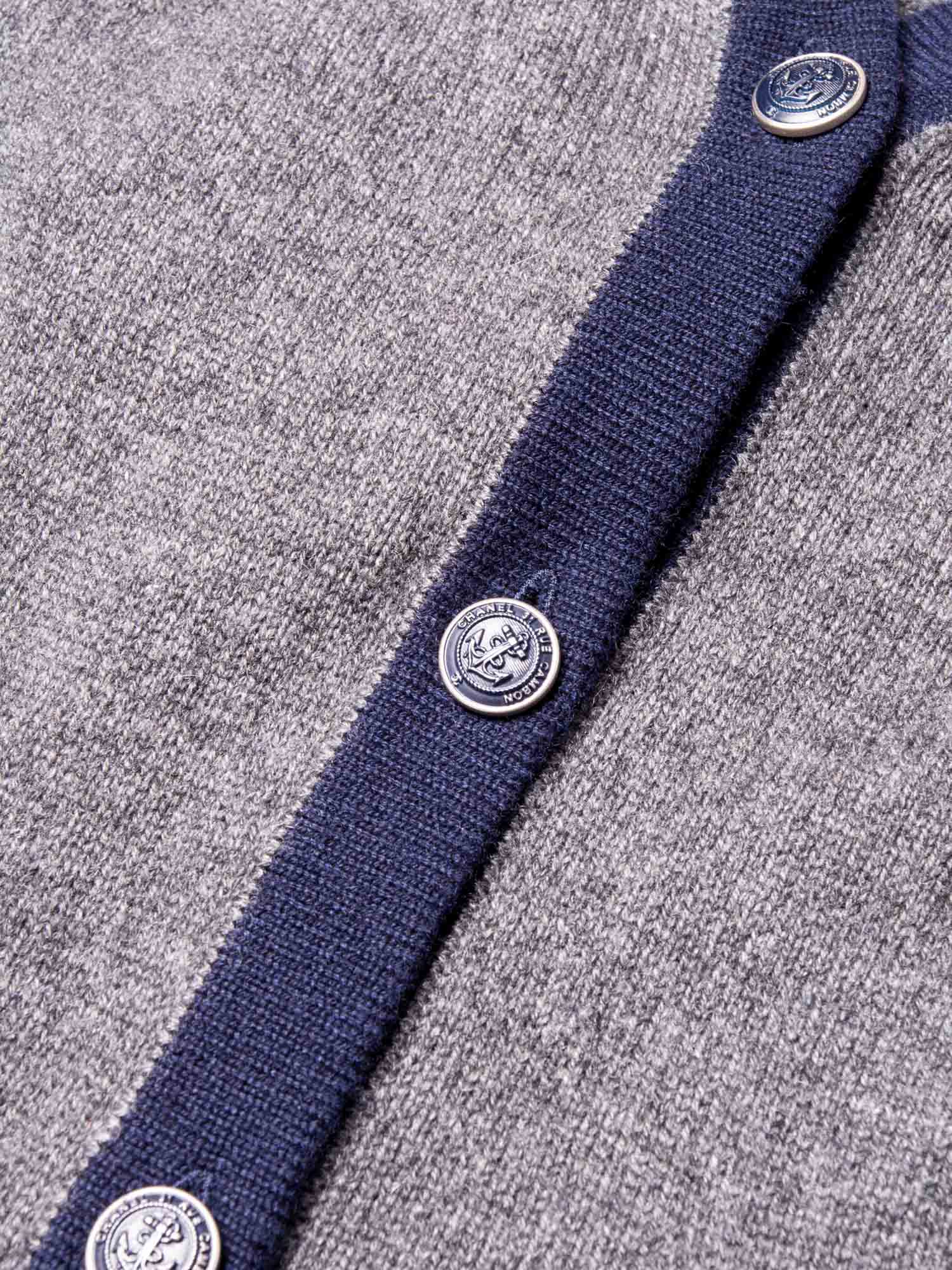 Chanel CC Logo Cashmere Cardigan Sweater Navy Blue Grey
