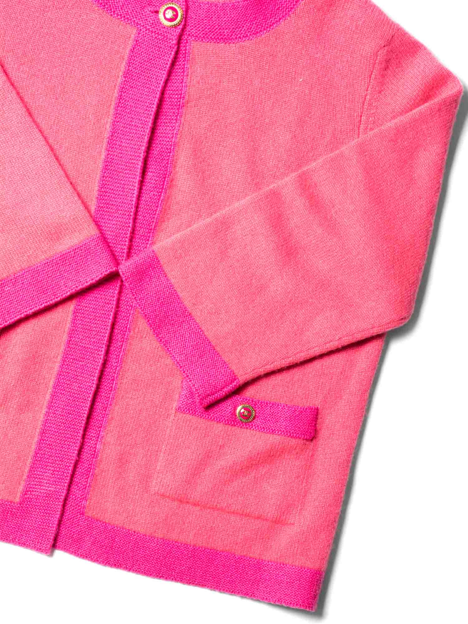 Chanel CC Logo Cashmere Color Block Cardigan Pink