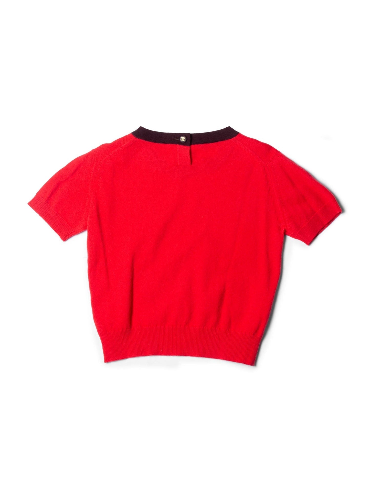 Chanel CC Logo Cashmere Cropped Top Burgundy Red