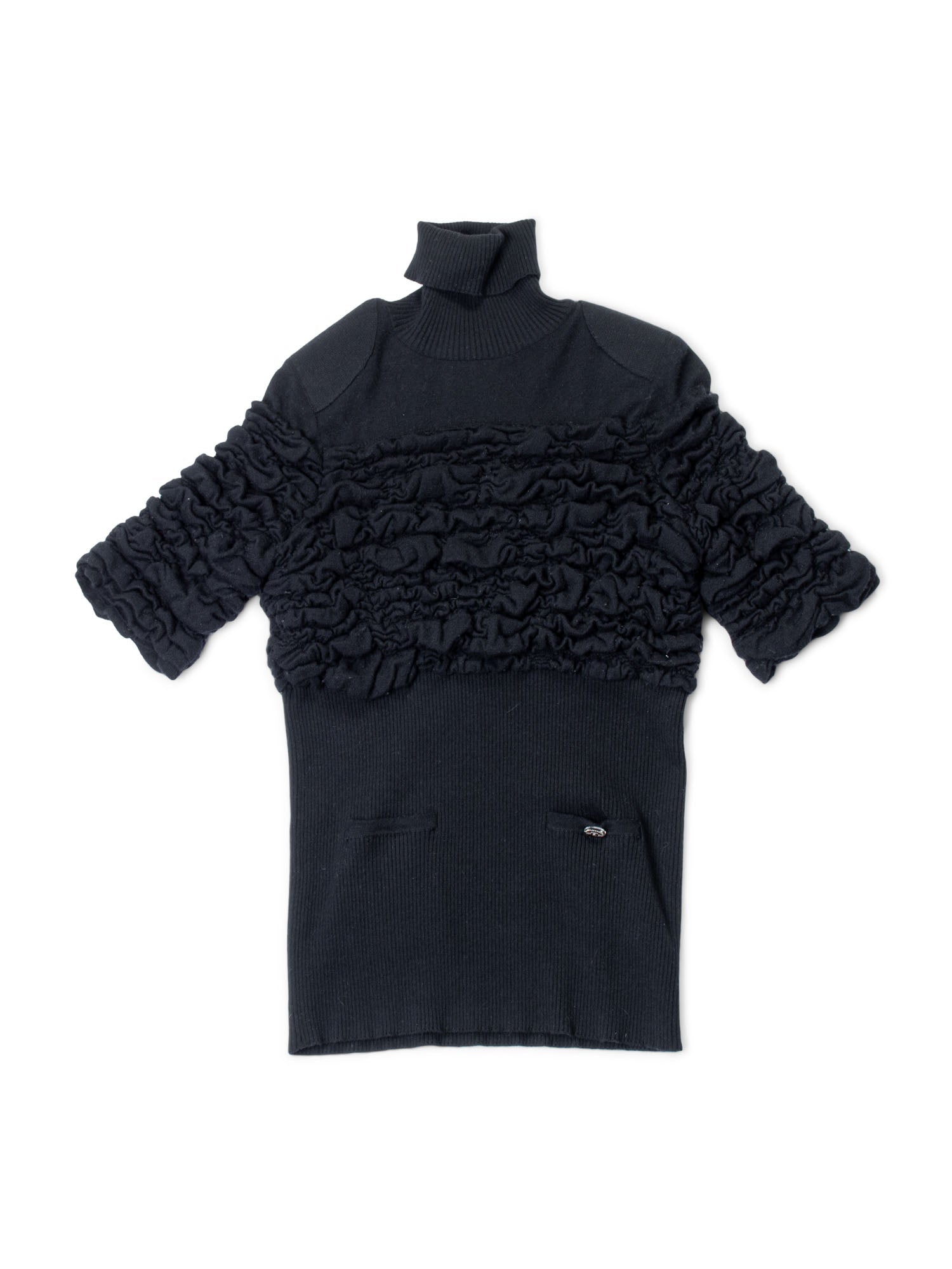Chanel CC Logo Cashmere Knit Raffled Sweater Black