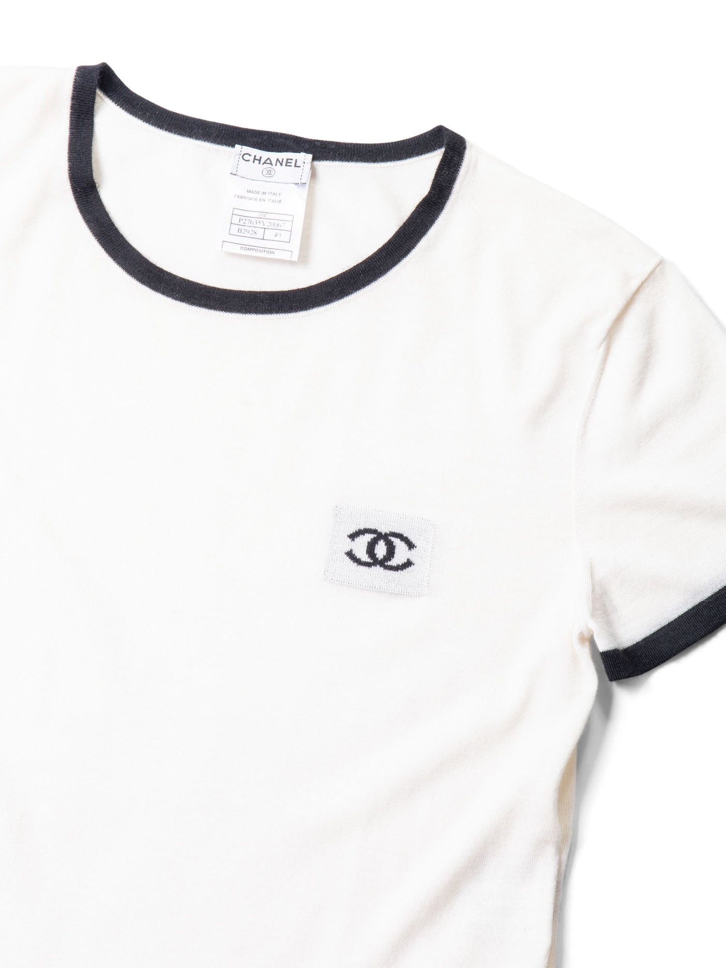 Chanel CC Logo Cashmere Knit T-Shirt Ivory Black