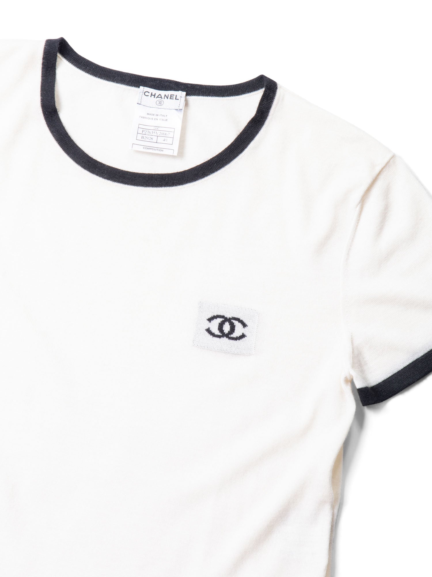 Chanel CC Logo Cashmere Knit T-Shirt Ivory Black