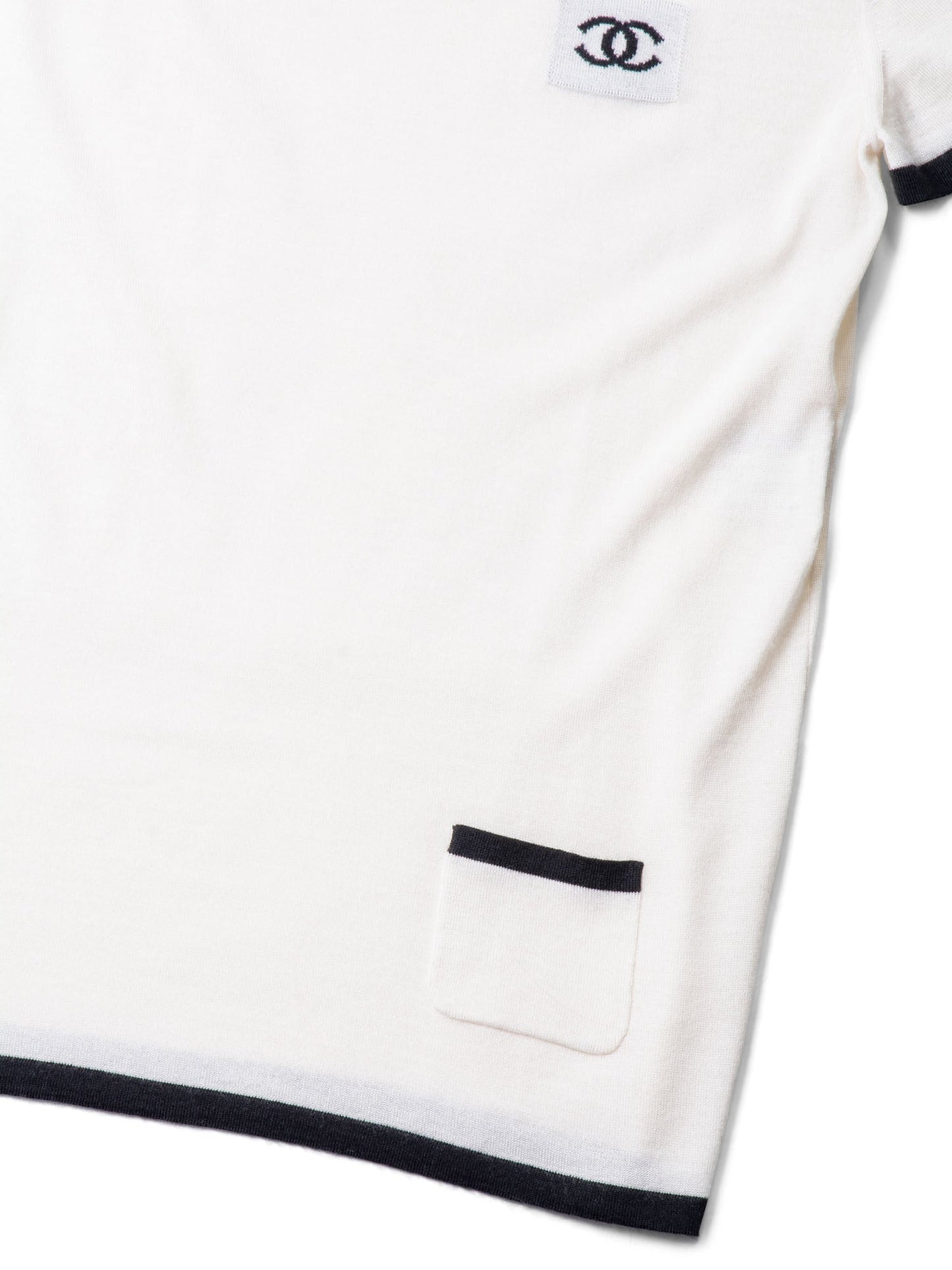 Chanel CC Logo Cashmere Knit T-Shirt Ivory Black