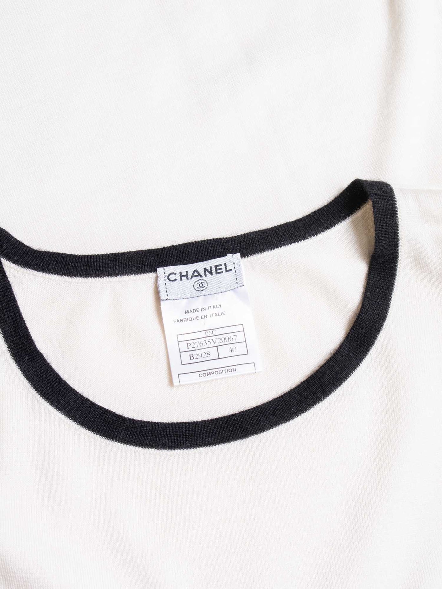 Chanel CC Logo Cashmere Knit T-Shirt Ivory Black