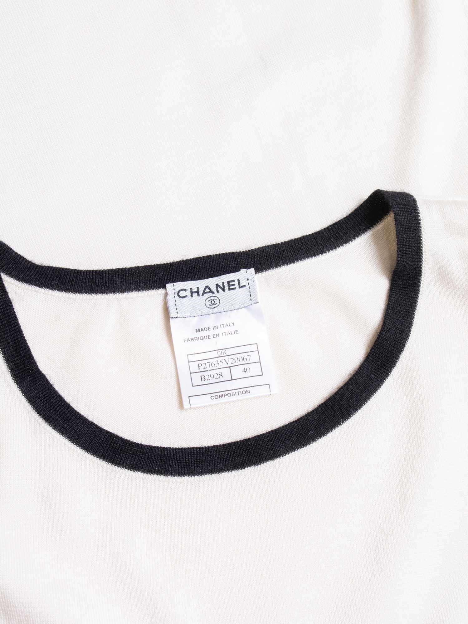 Chanel CC Logo Cashmere Knit T-Shirt Ivory Black