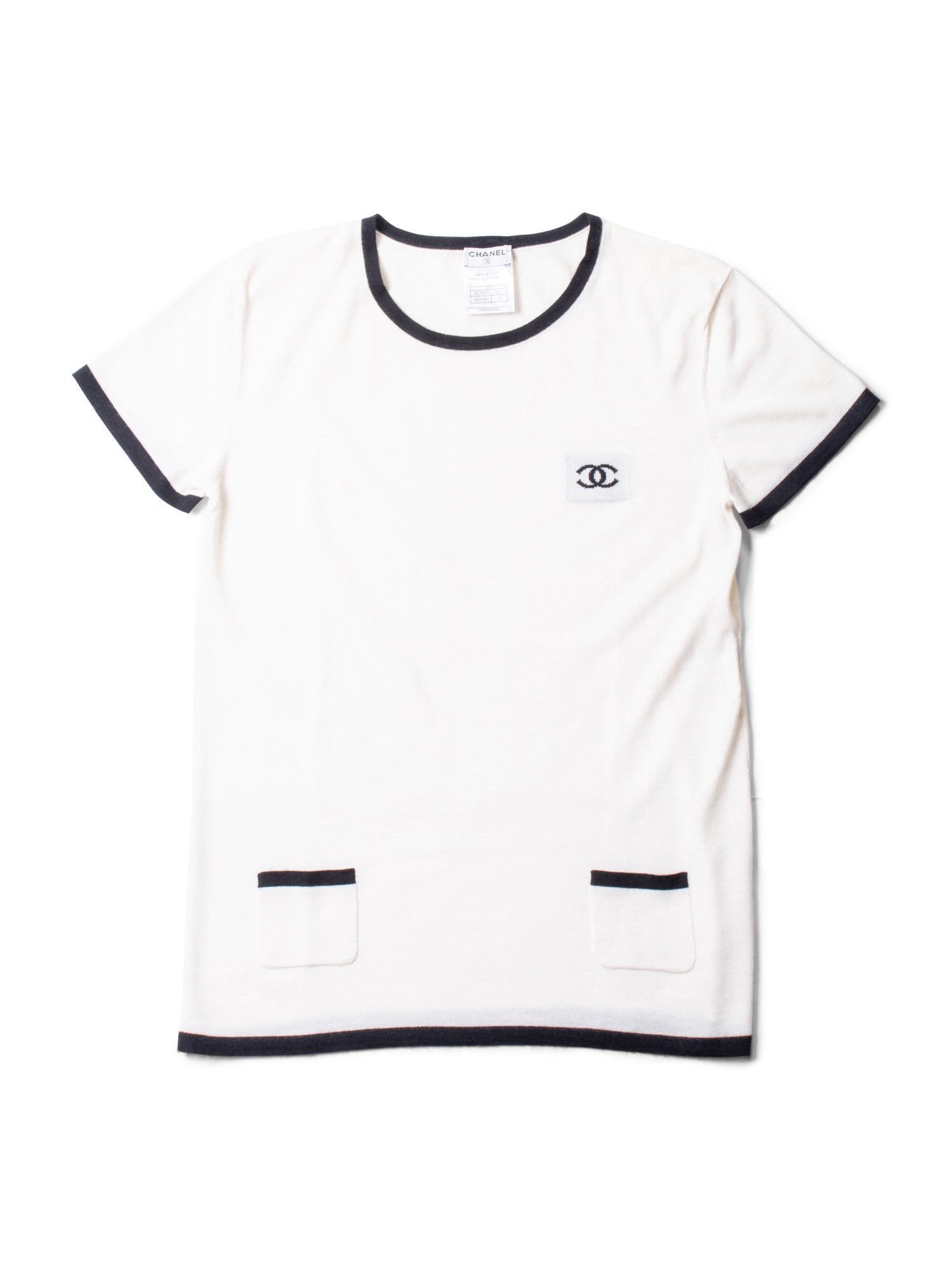Chanel CC Logo Cashmere Knit T-Shirt Ivory Black