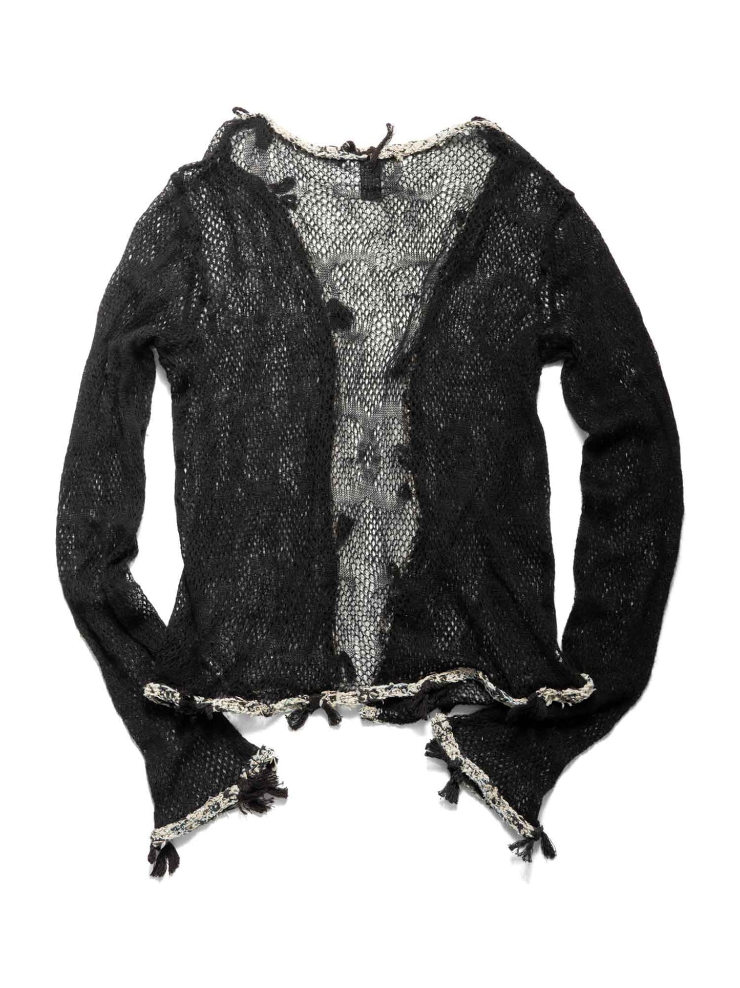 Chanel CC Logo Cashmere Knitted Distressed Cardigan Black