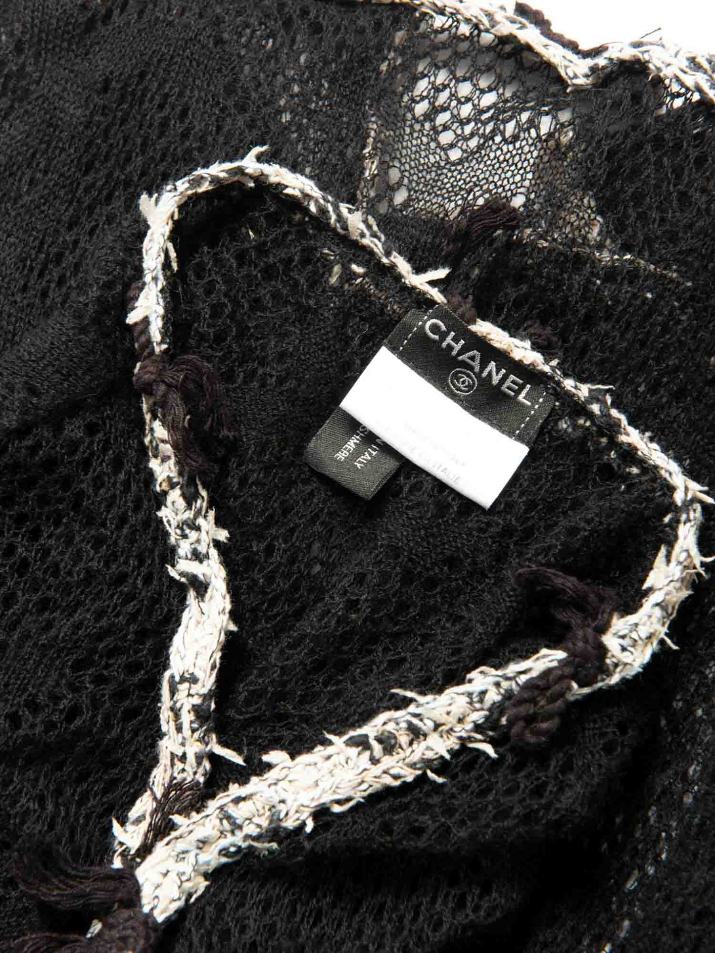 Chanel CC Logo Cashmere Knitted Distressed Cardigan Black