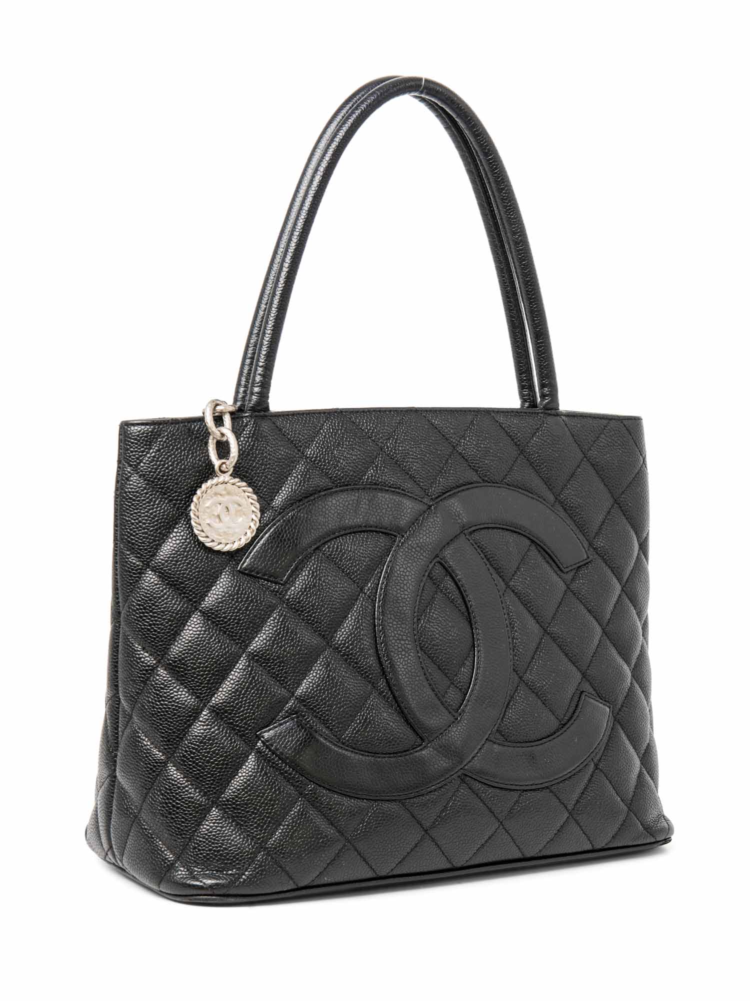 Chanel CC Logo Caviar Cambon Handbag Black Silver