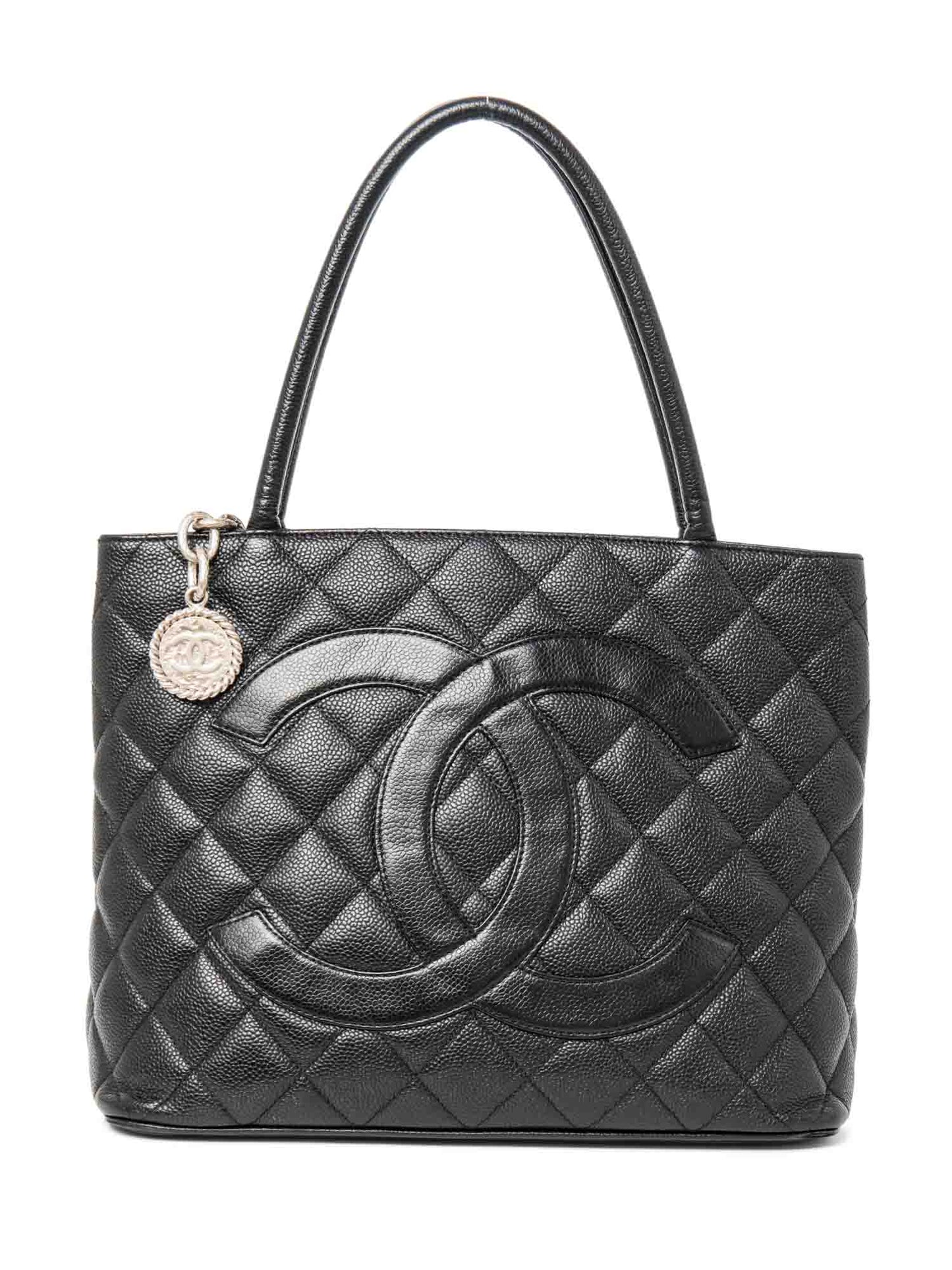 Chanel CC Logo Caviar Cambon Handbag Black Silver