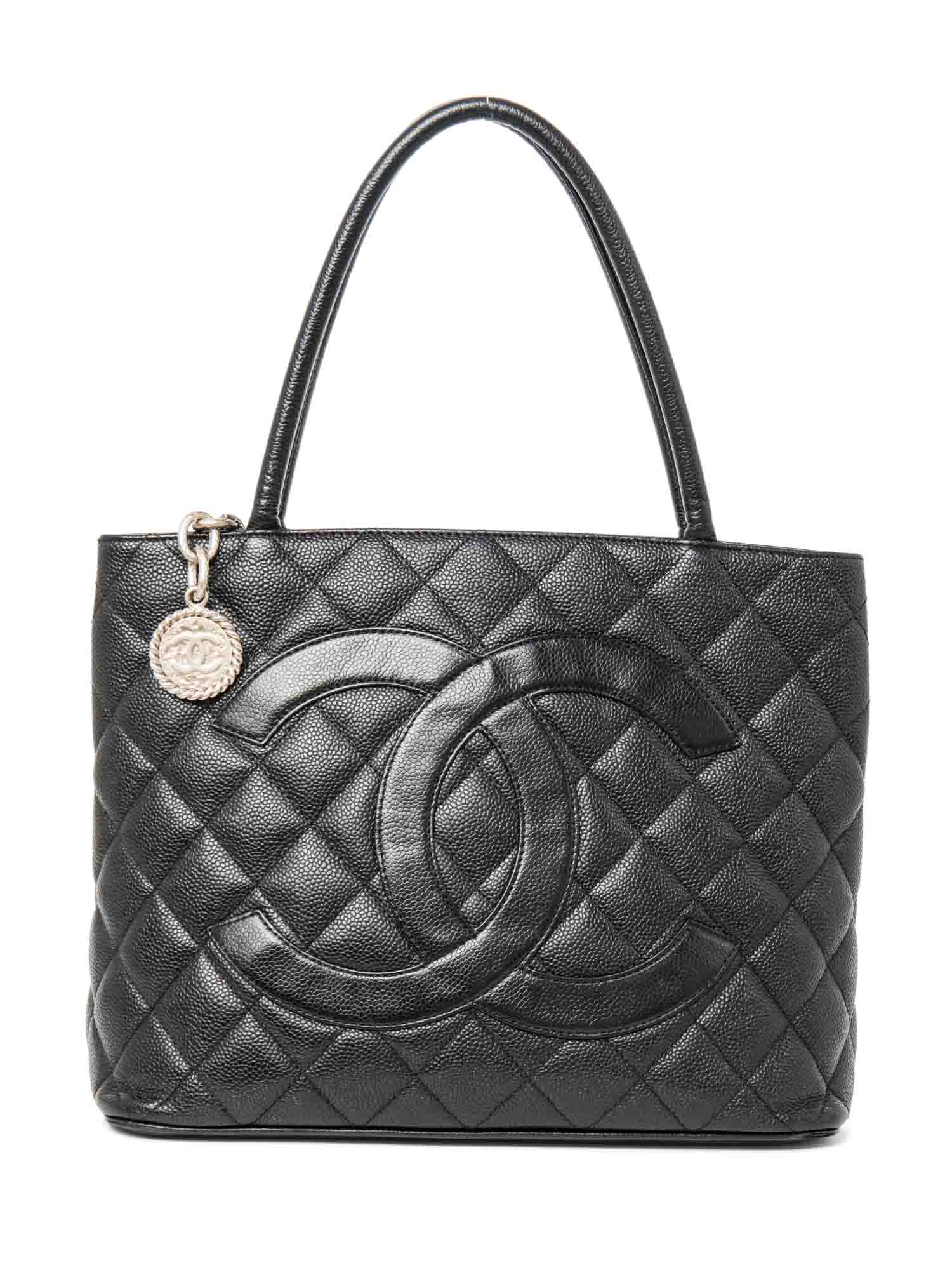 Chanel CC Logo Caviar Cambon Handbag Black Silver