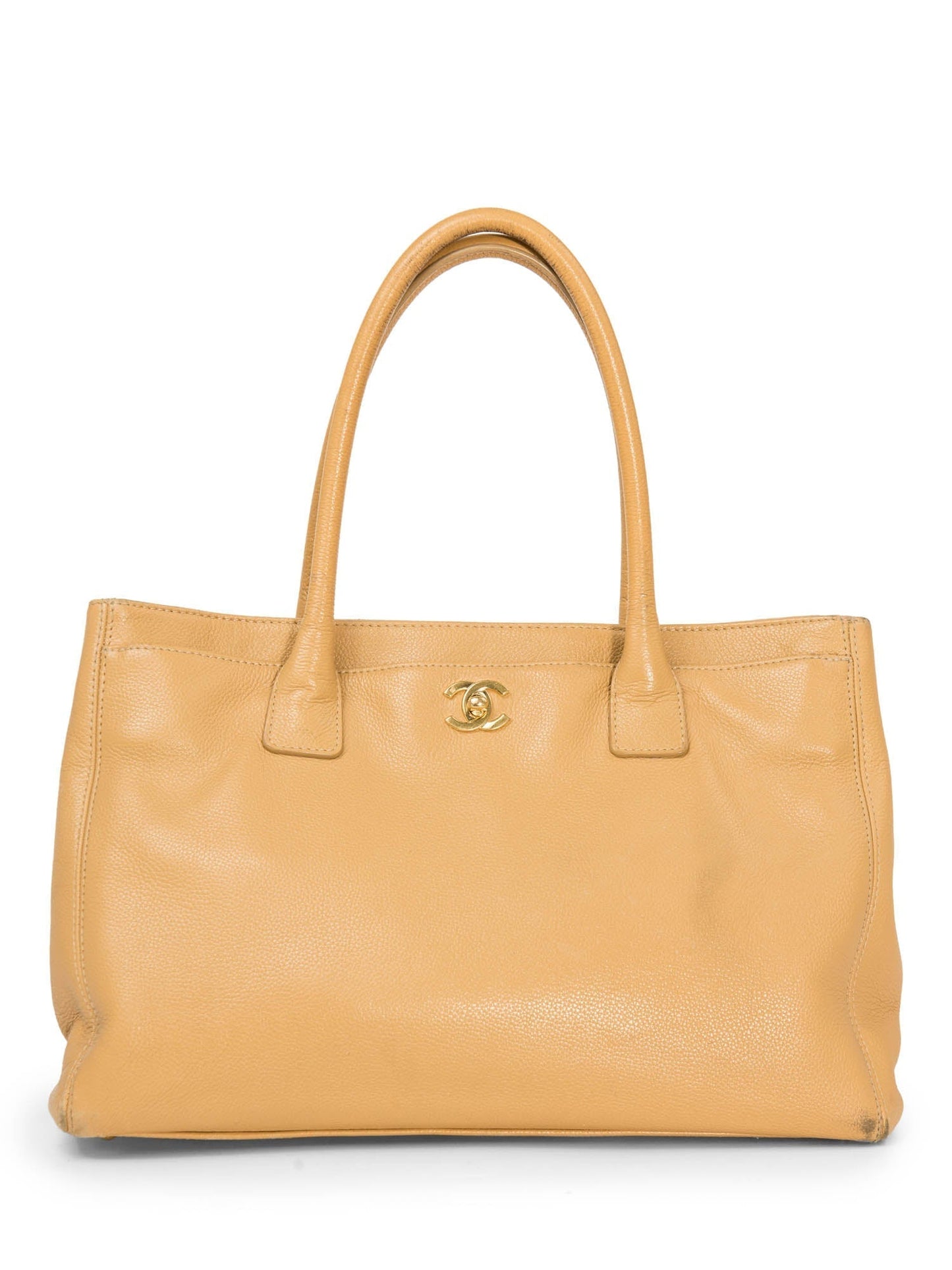 Chanel CC Logo Caviar Leather Cerf Tote Bag Beige
