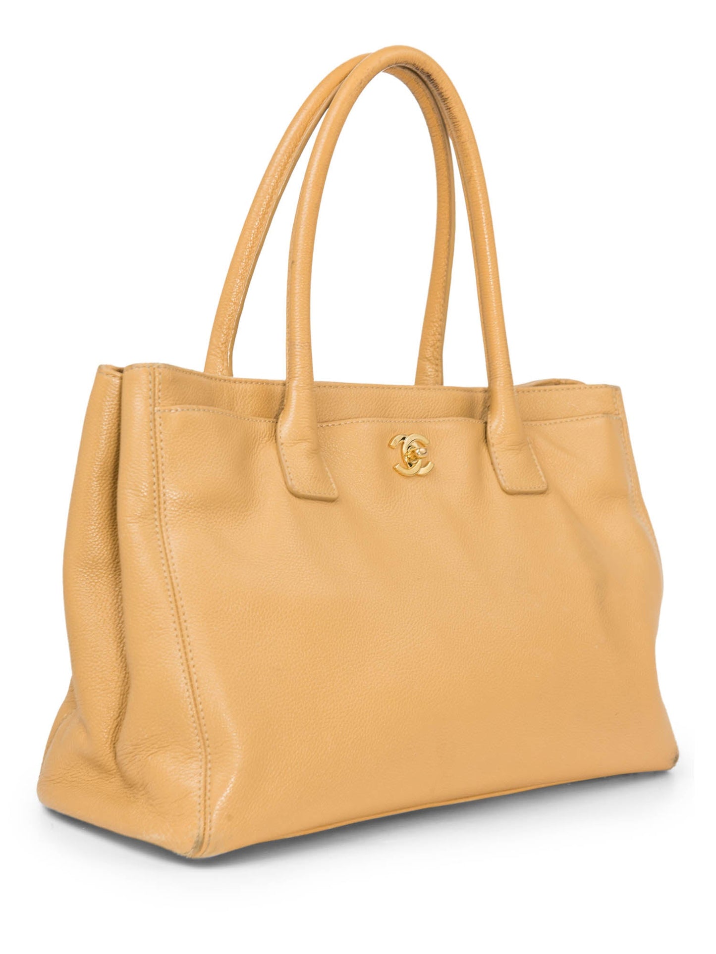 Chanel CC Logo Caviar Leather Cerf Tote Bag Beige