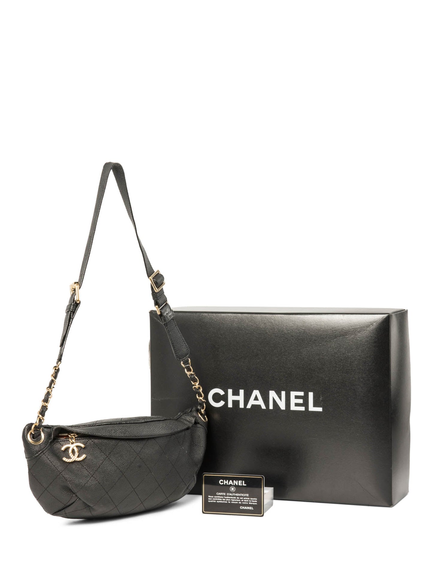 Chanel CC Logo Caviar Leather Fanny Pack Waist Bag Black