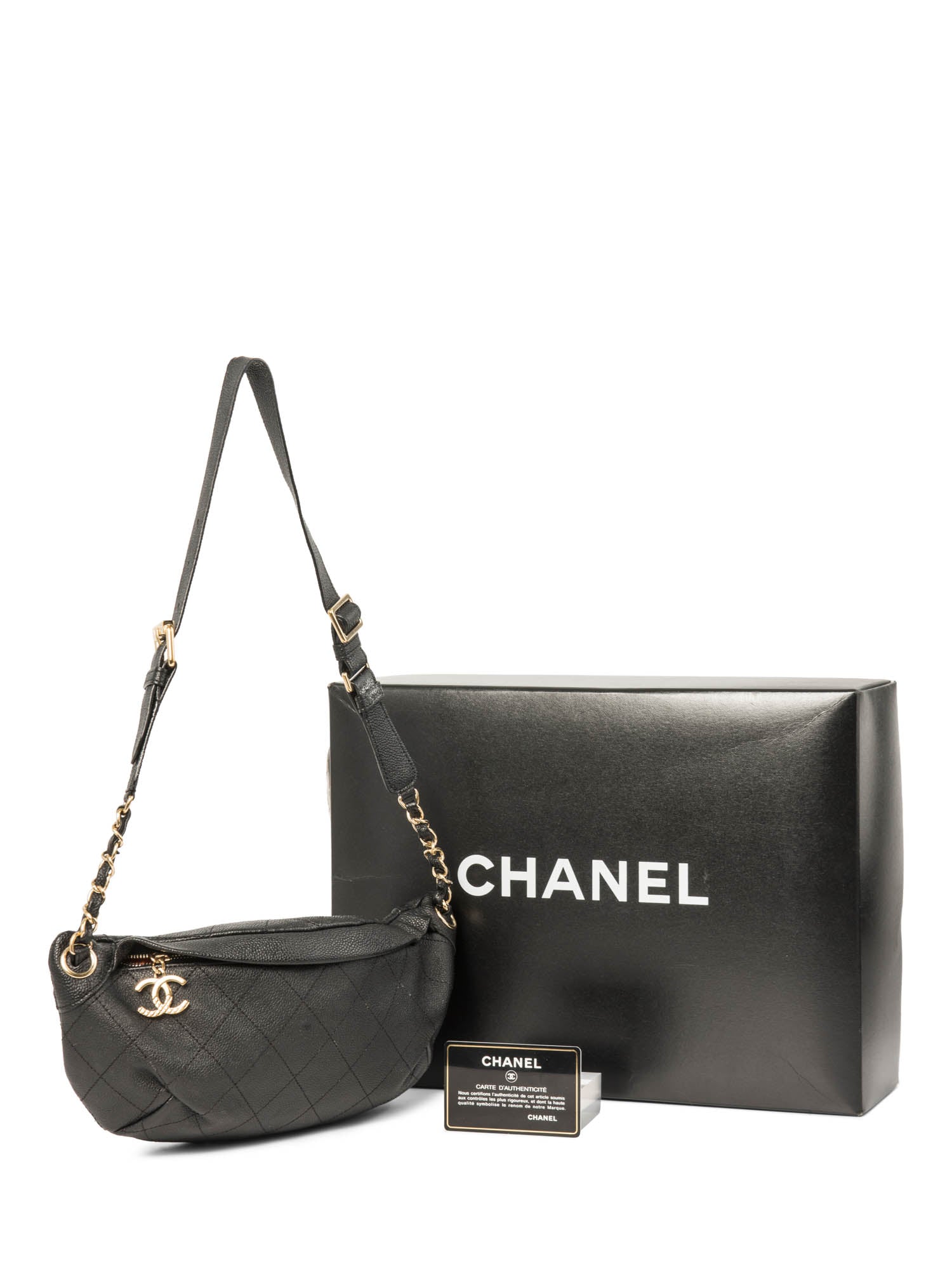 Chanel CC Logo Caviar Leather Fanny Pack Waist Bag Black