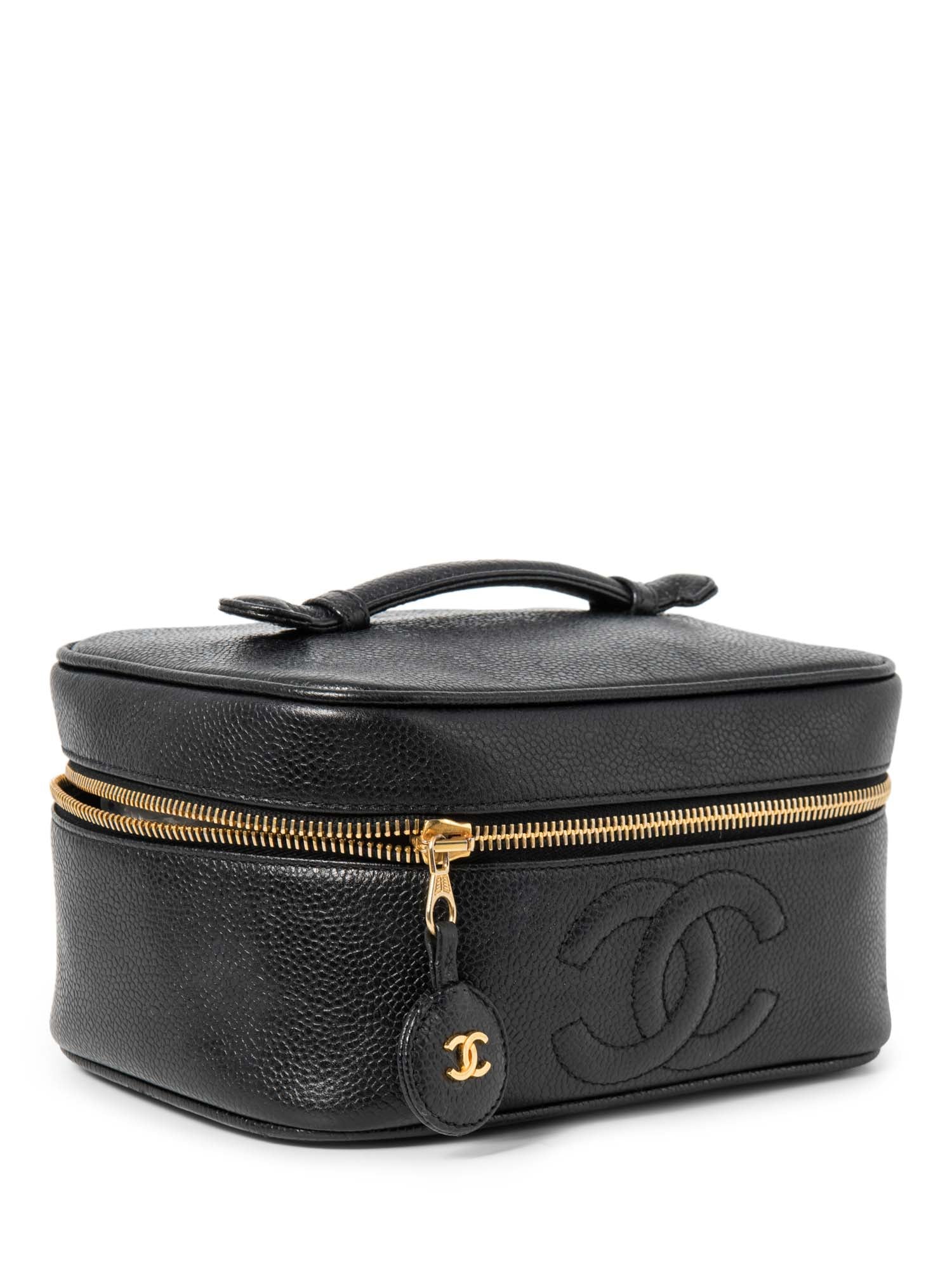 Chanel CC Logo Caviar Leather Top Handle Vanity Bag Black