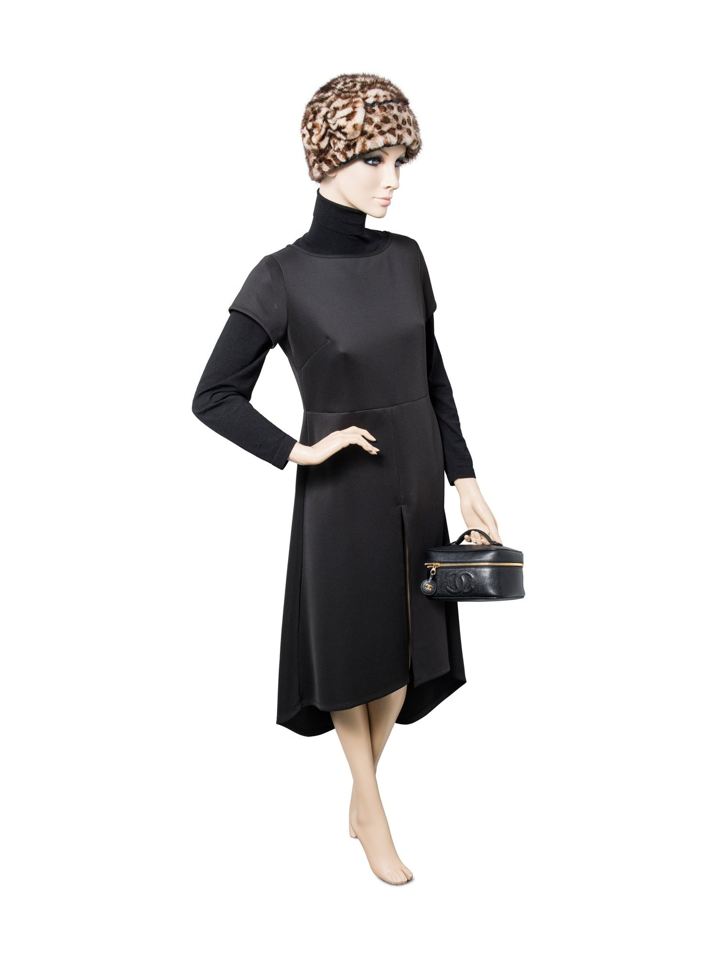 Chanel CC Logo Caviar Leather Top Handle Vanity Bag Black
