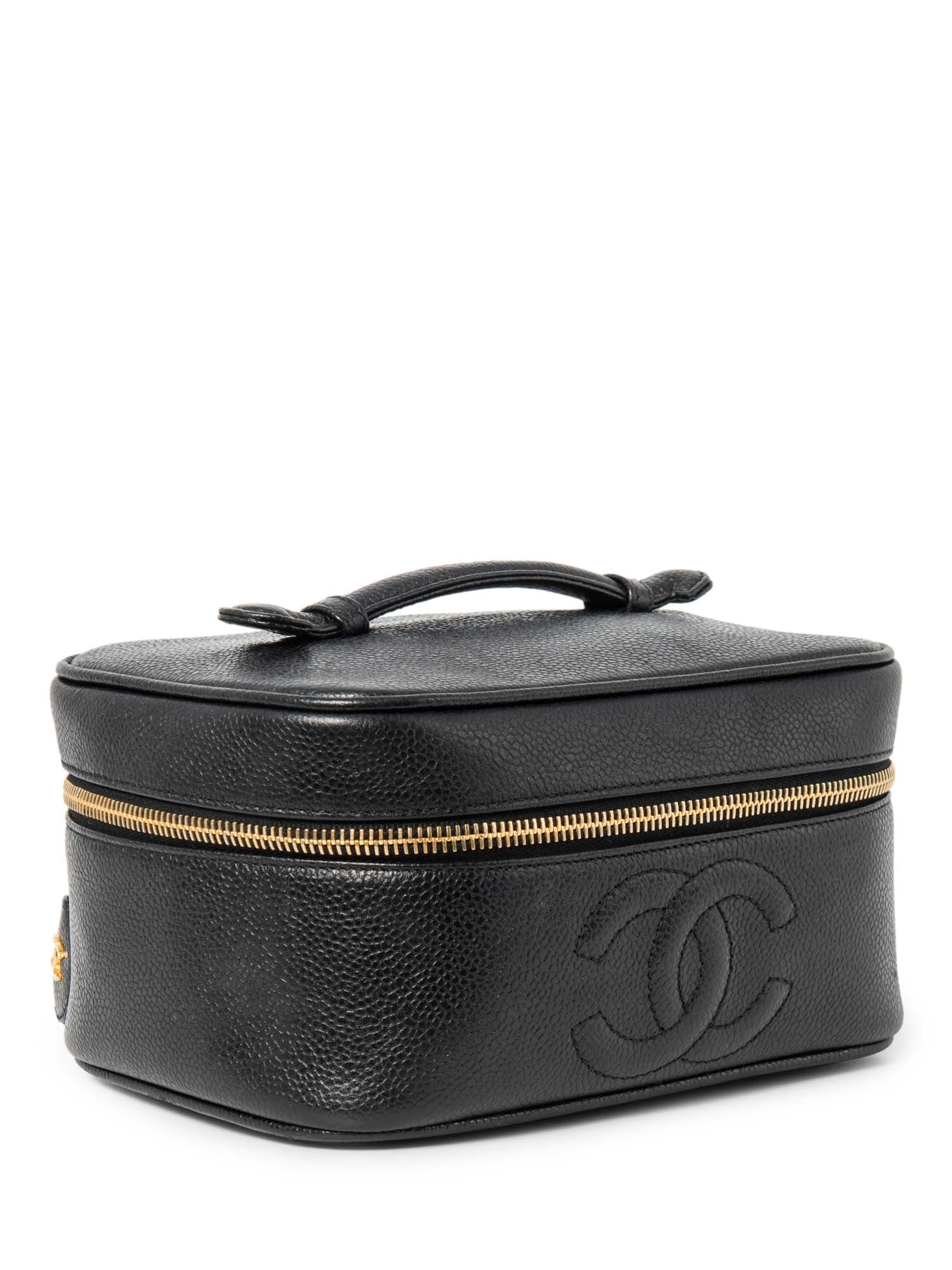 Chanel CC Logo Caviar Leather Top Handle Vanity Bag Black