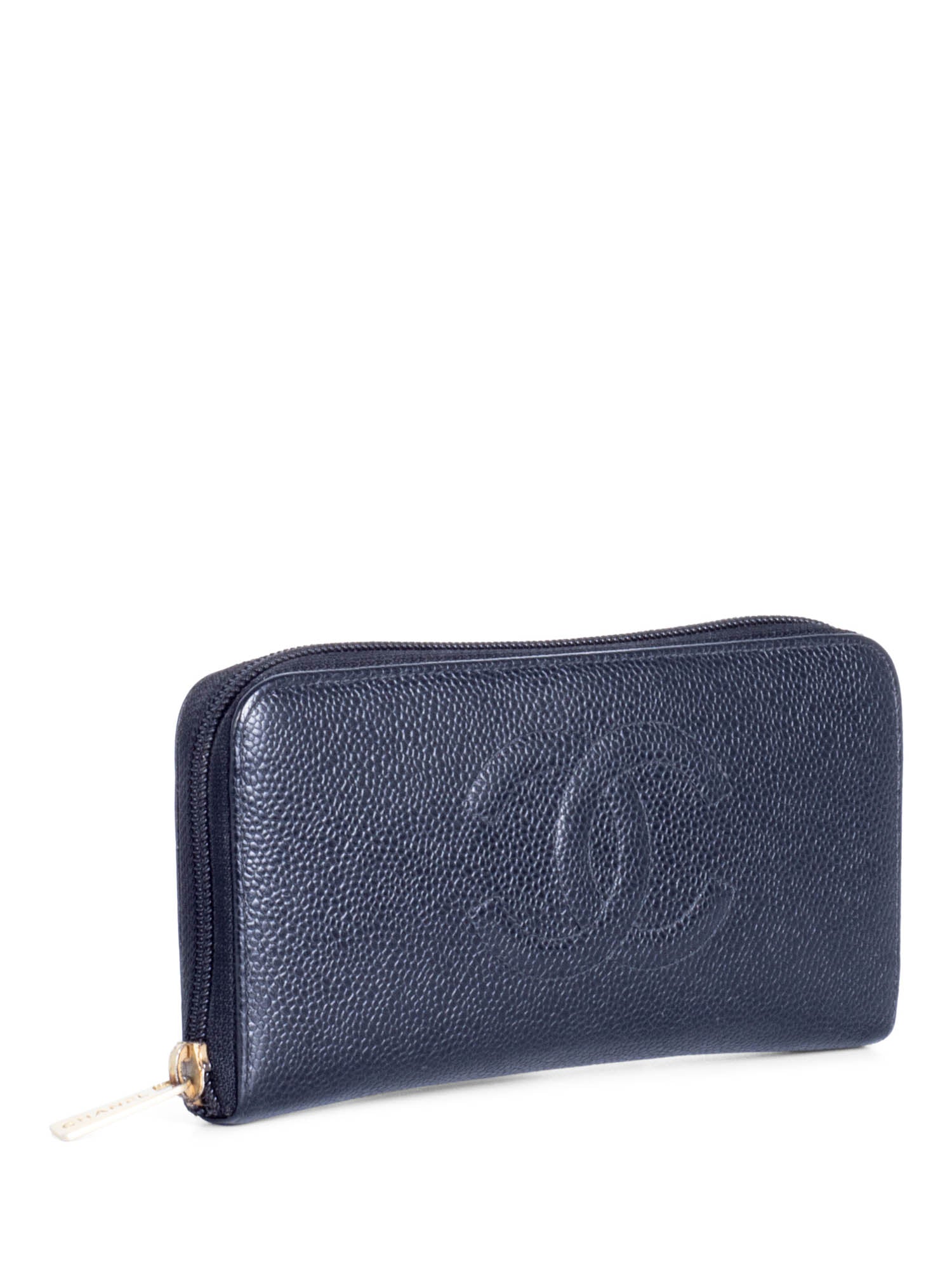 Chanel CC Logo Caviar Leather Zipper Wallet Black
