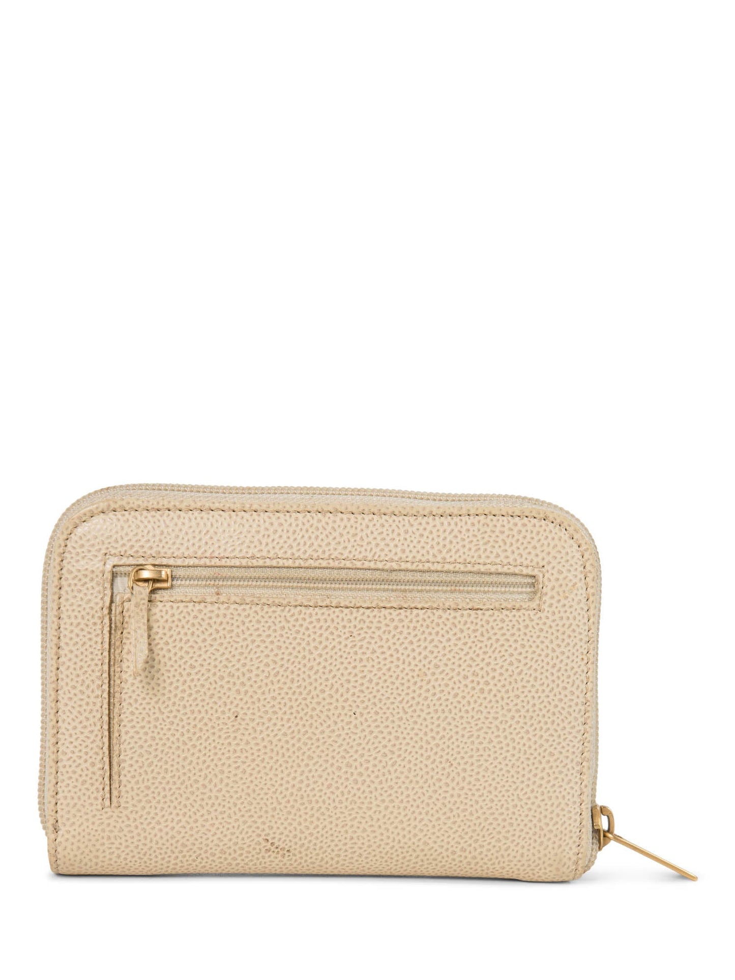 Chanel CC Logo Caviar Leather Zippered Wallet Ivory