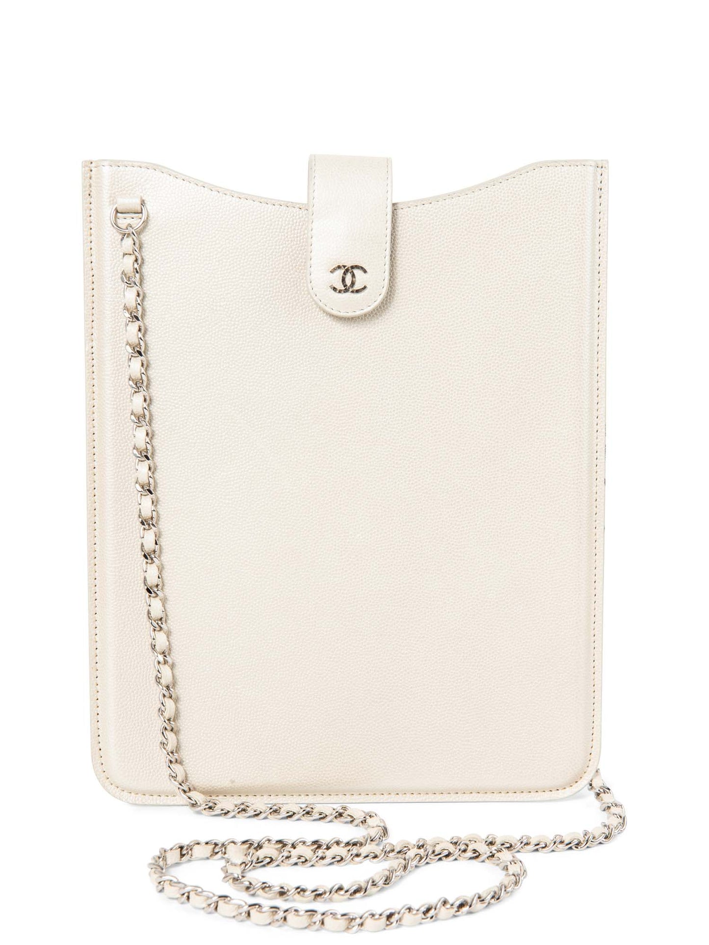 Chanel CC Logo Caviar Messenger Bag Pearl Eggshell White