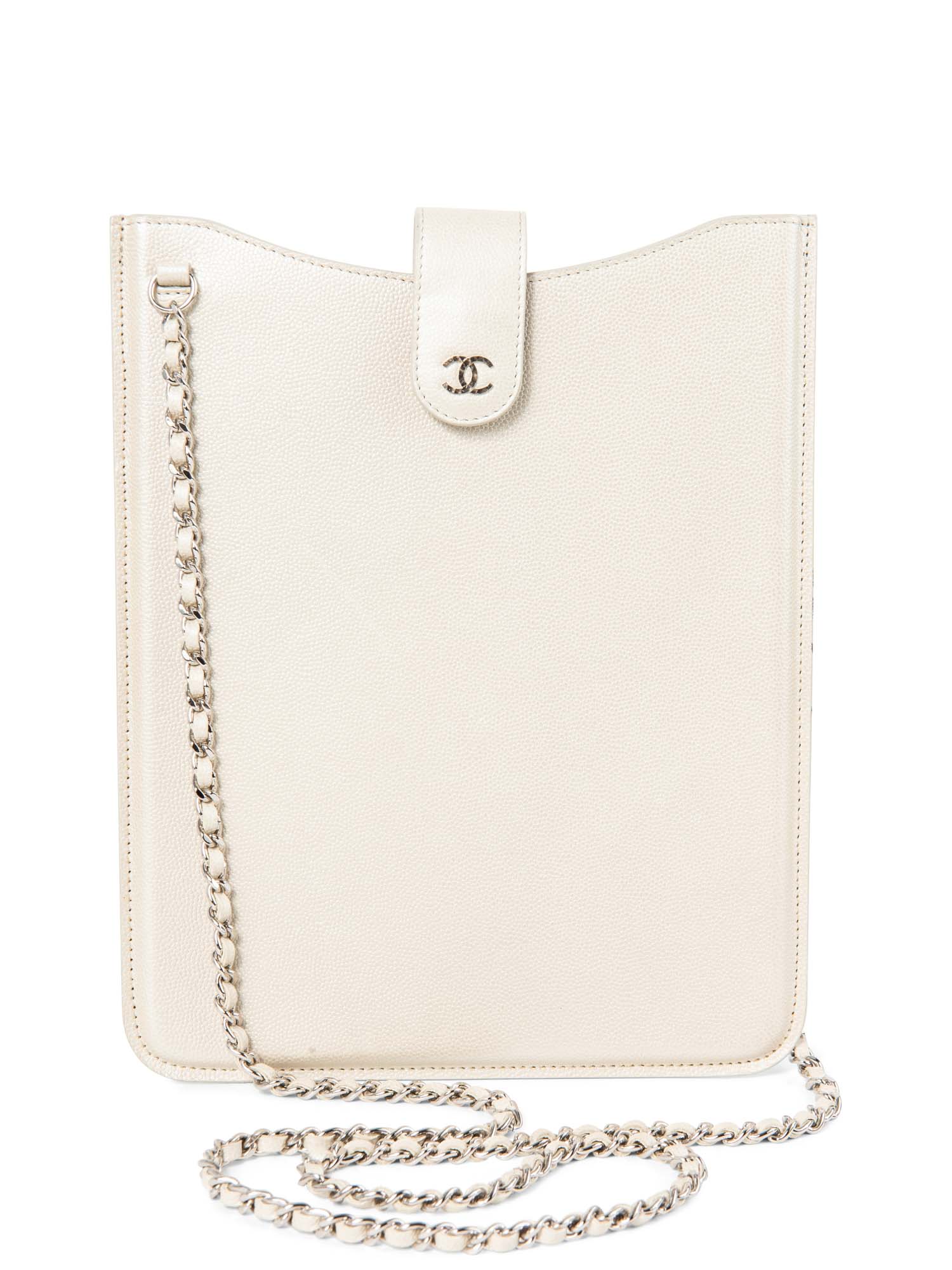 Chanel CC Logo Caviar Messenger Bag Pearl Eggshell White