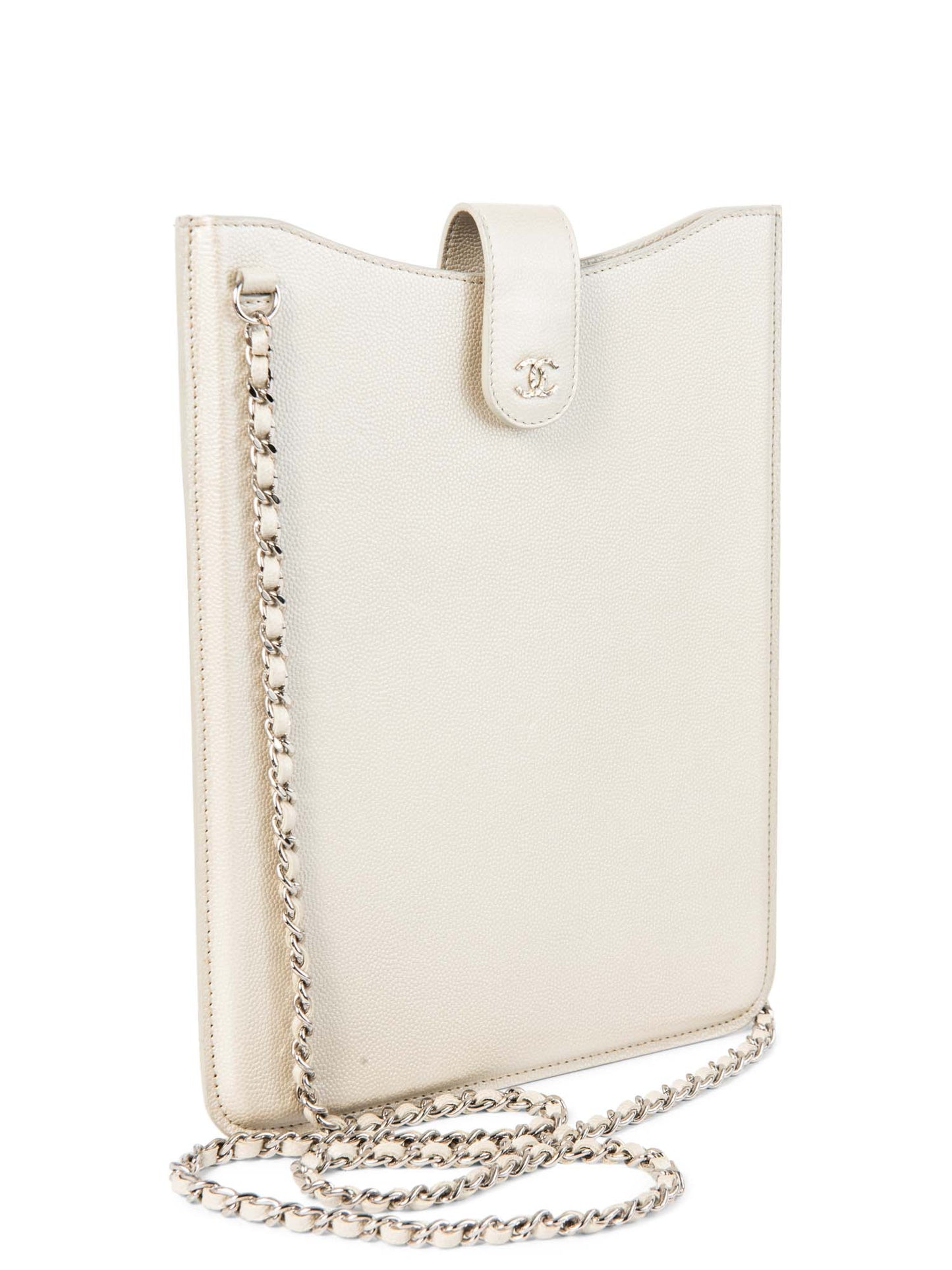 Chanel CC Logo Caviar Messenger Bag Pearl Eggshell White
