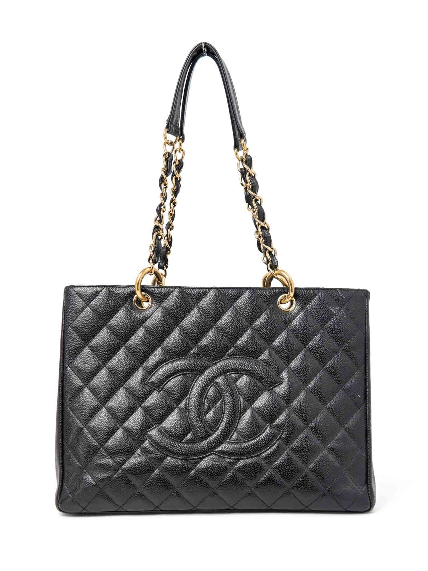 Chanel CC Logo Caviar Quilted Leather Grand Shopper Bag Black