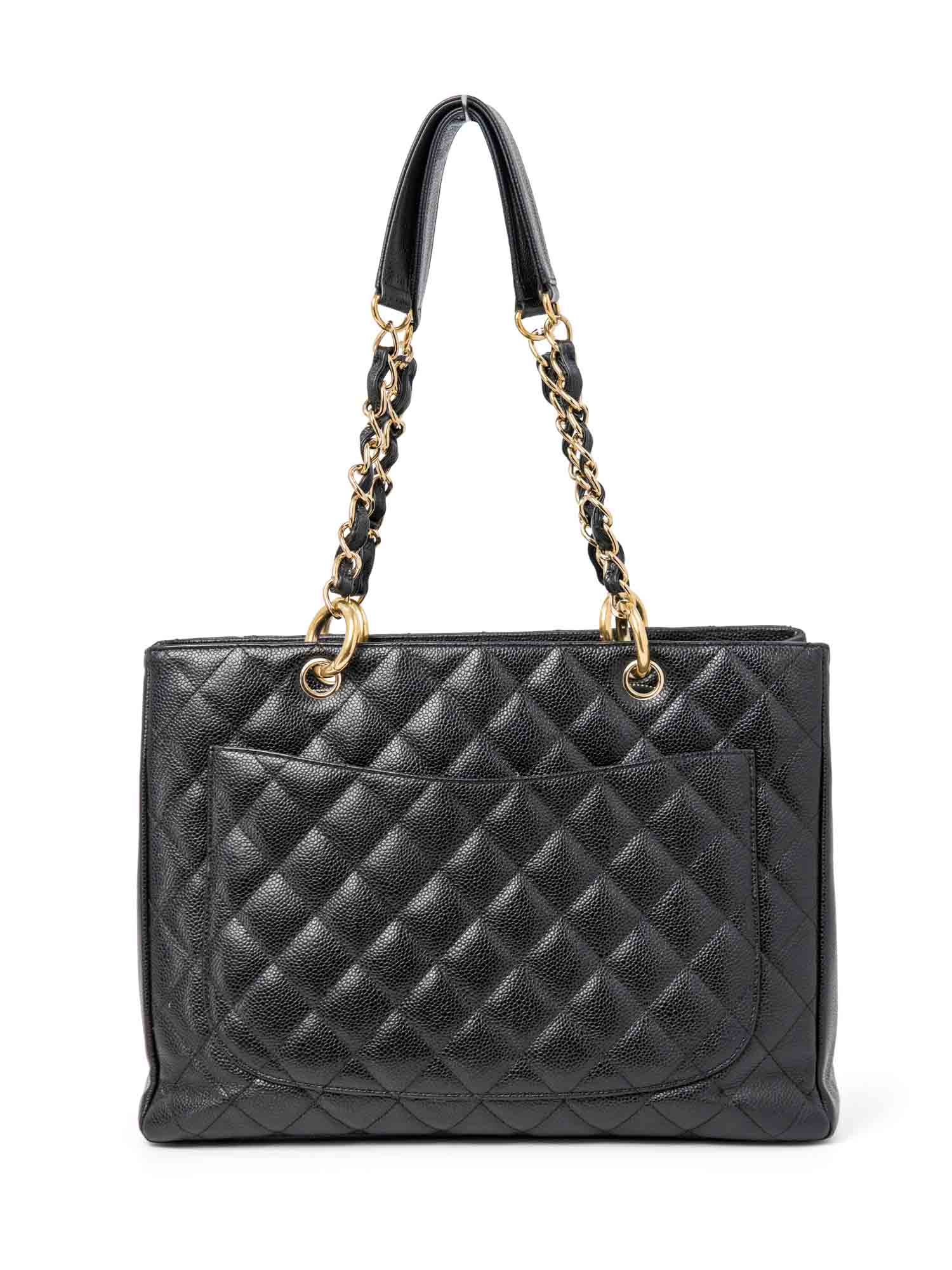 Chanel CC Logo Caviar Quilted Leather Grand Shopper Bag Black