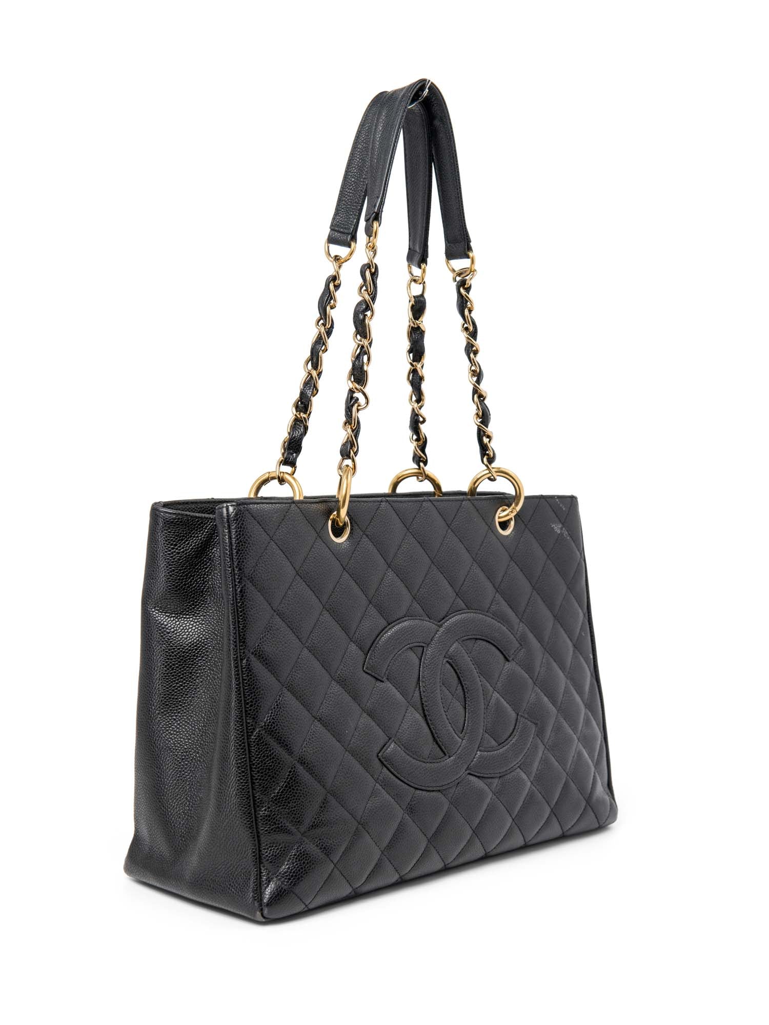 Chanel CC Logo Caviar Quilted Leather Grand Shopper Bag Black