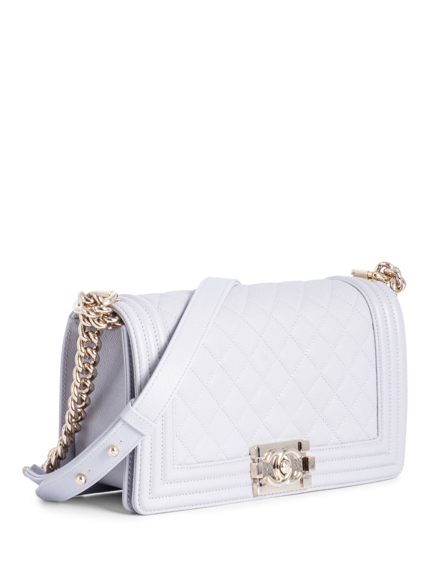 Chanel CC Logo Caviar Quilted Medium Boy Flap Bag Light Grey
