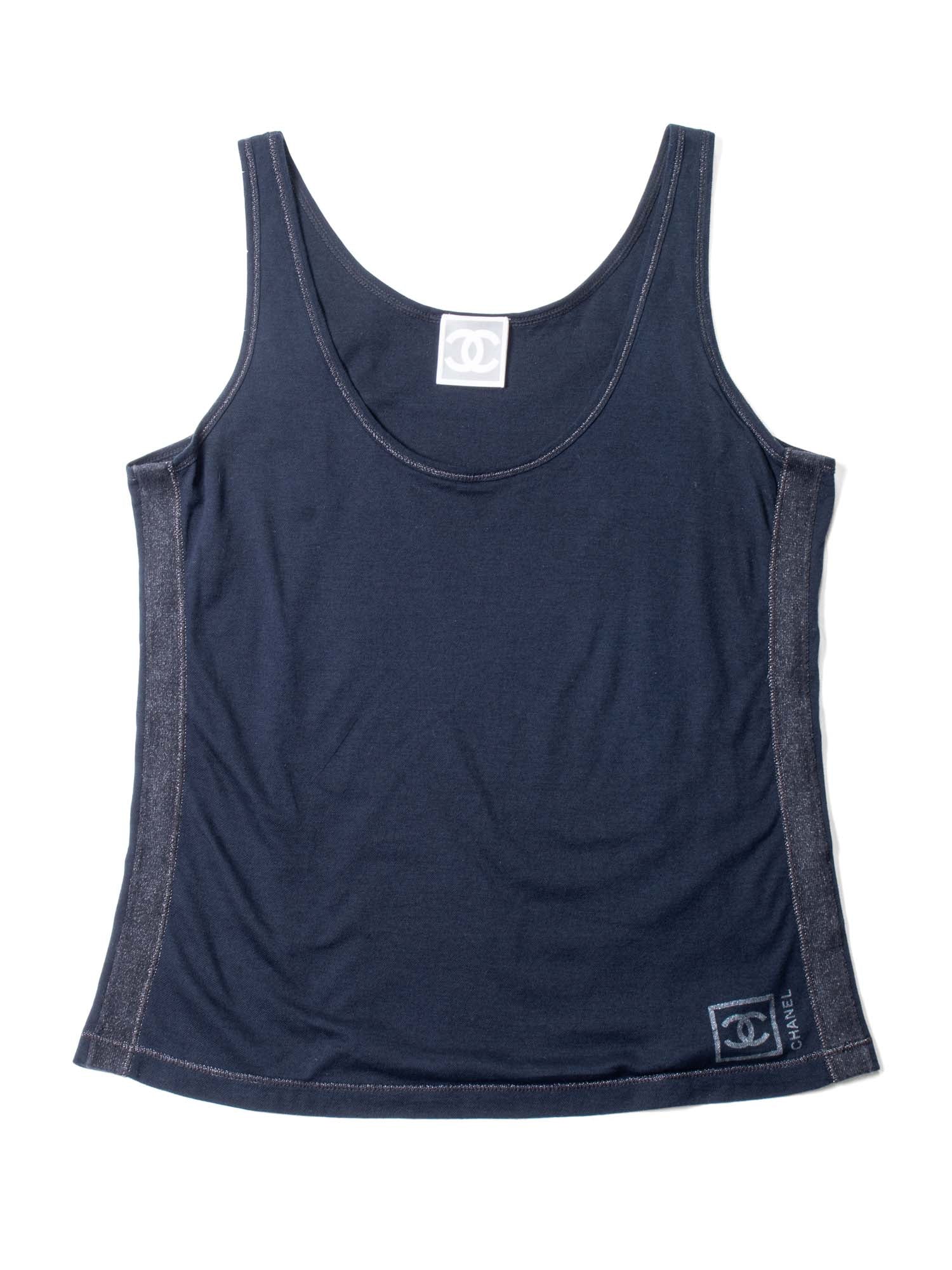 Chanel CC Logo Cotton Sleeveless Tank Top Black