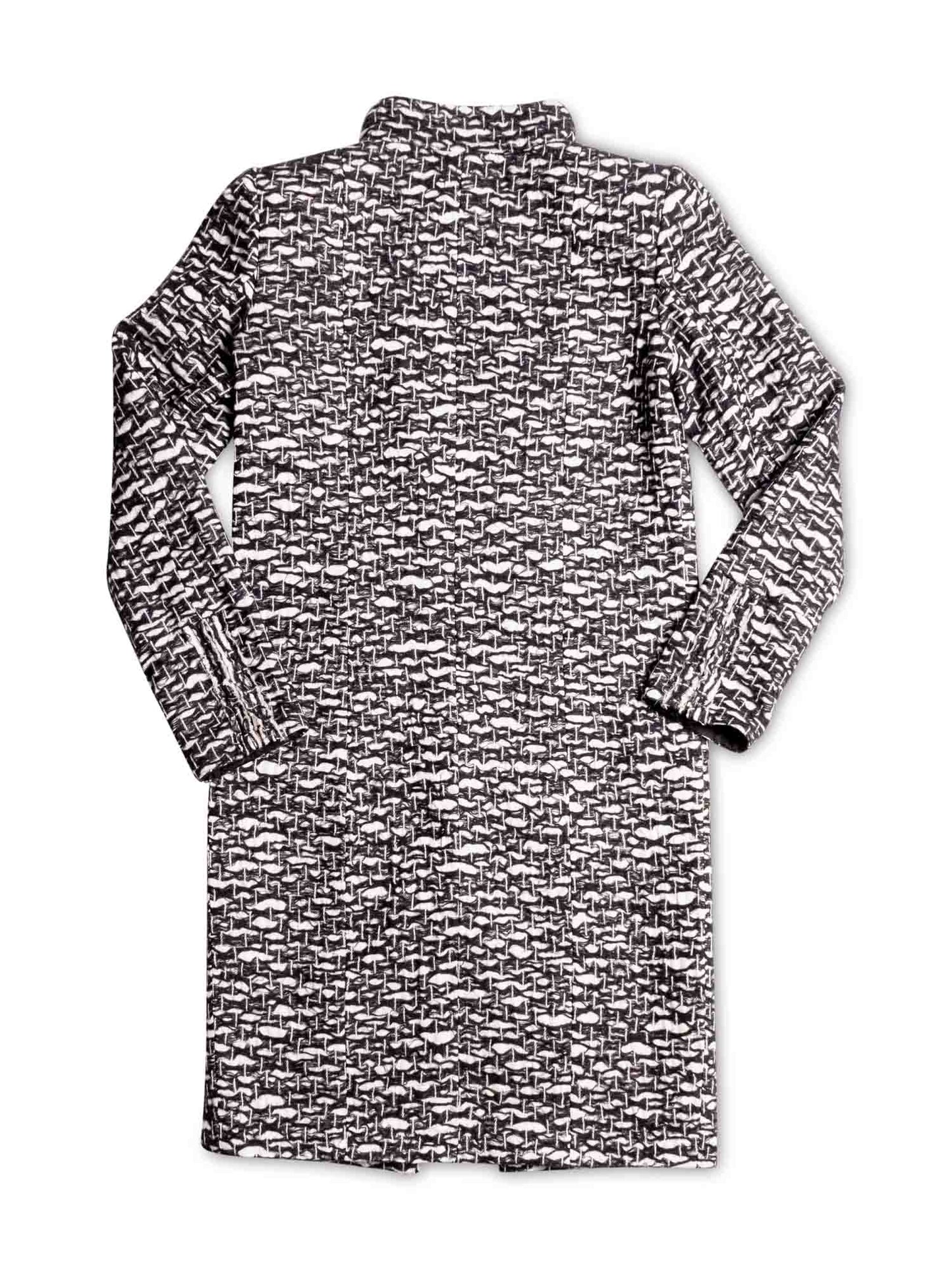 Chanel CC Logo Fantasy Tweed Fringe A-Line Coat Black White