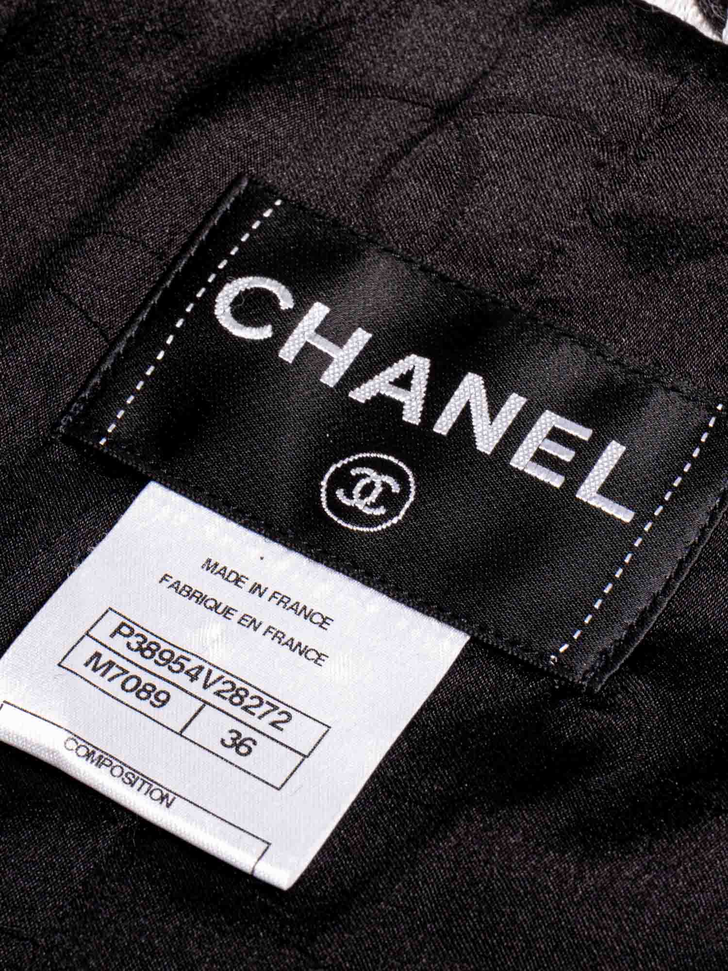 Chanel CC Logo Fantasy Tweed Fringe A-Line Coat Black White