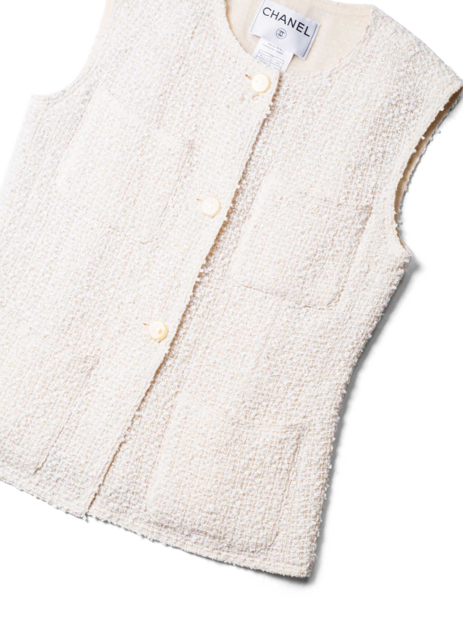 Chanel CC Logo Fantasy Tweed Patch Pocket Vest Ivory