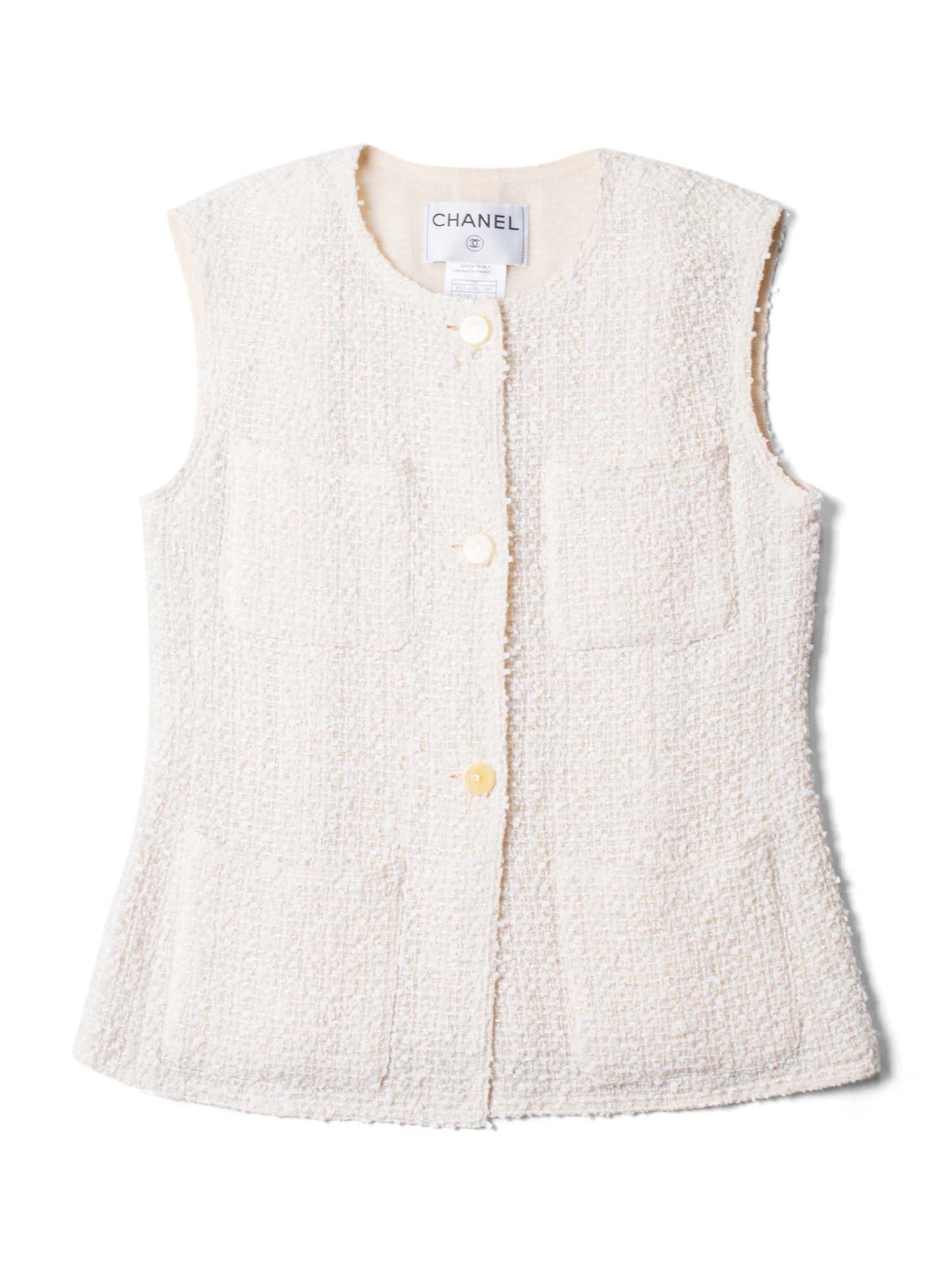 Chanel CC Logo Fantasy Tweed Patch Pocket Vest Ivory